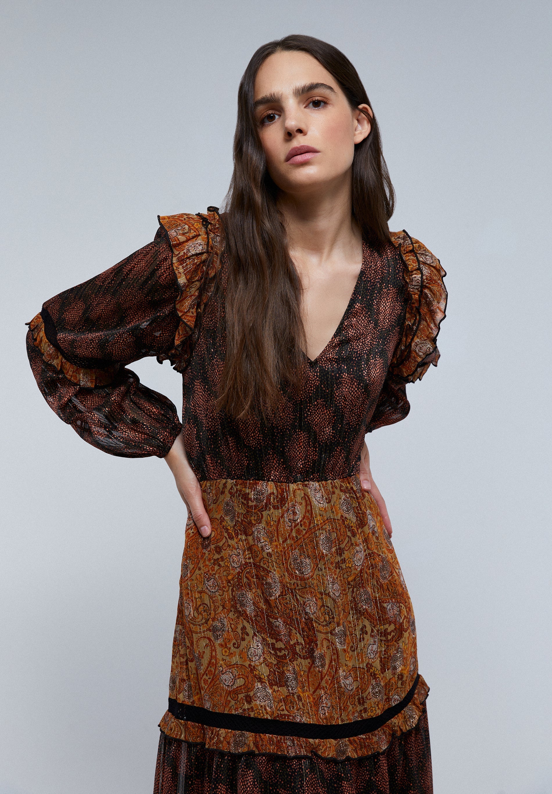 MIDI DRESS WITH LUREX PAISLEY