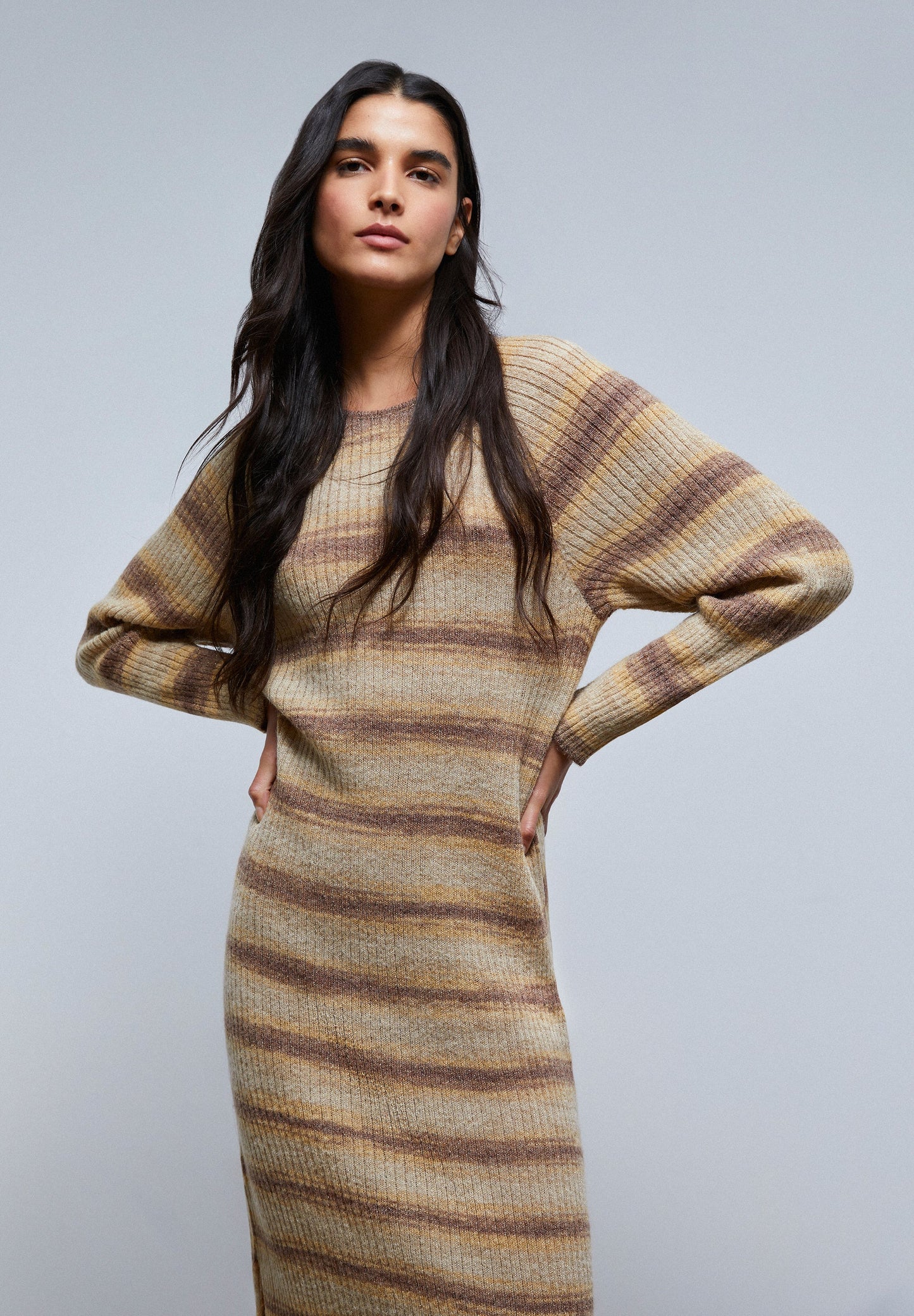 KNITTED MIDI DRESS WITH STRIPES