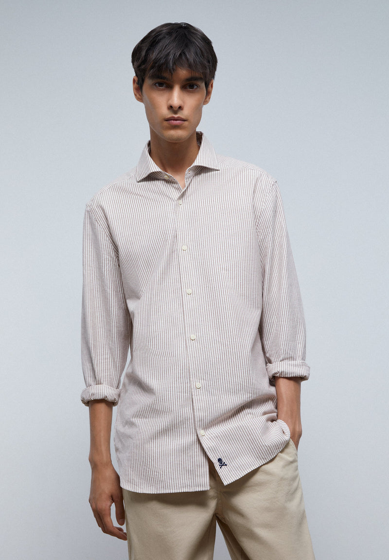 STRIPED SHIRT WITH SKULL AND PLACKET