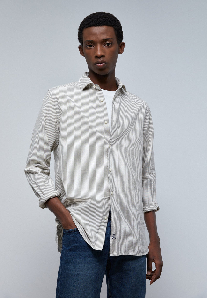 STRIPED SHIRT WITH SKULL AND PLACKET
