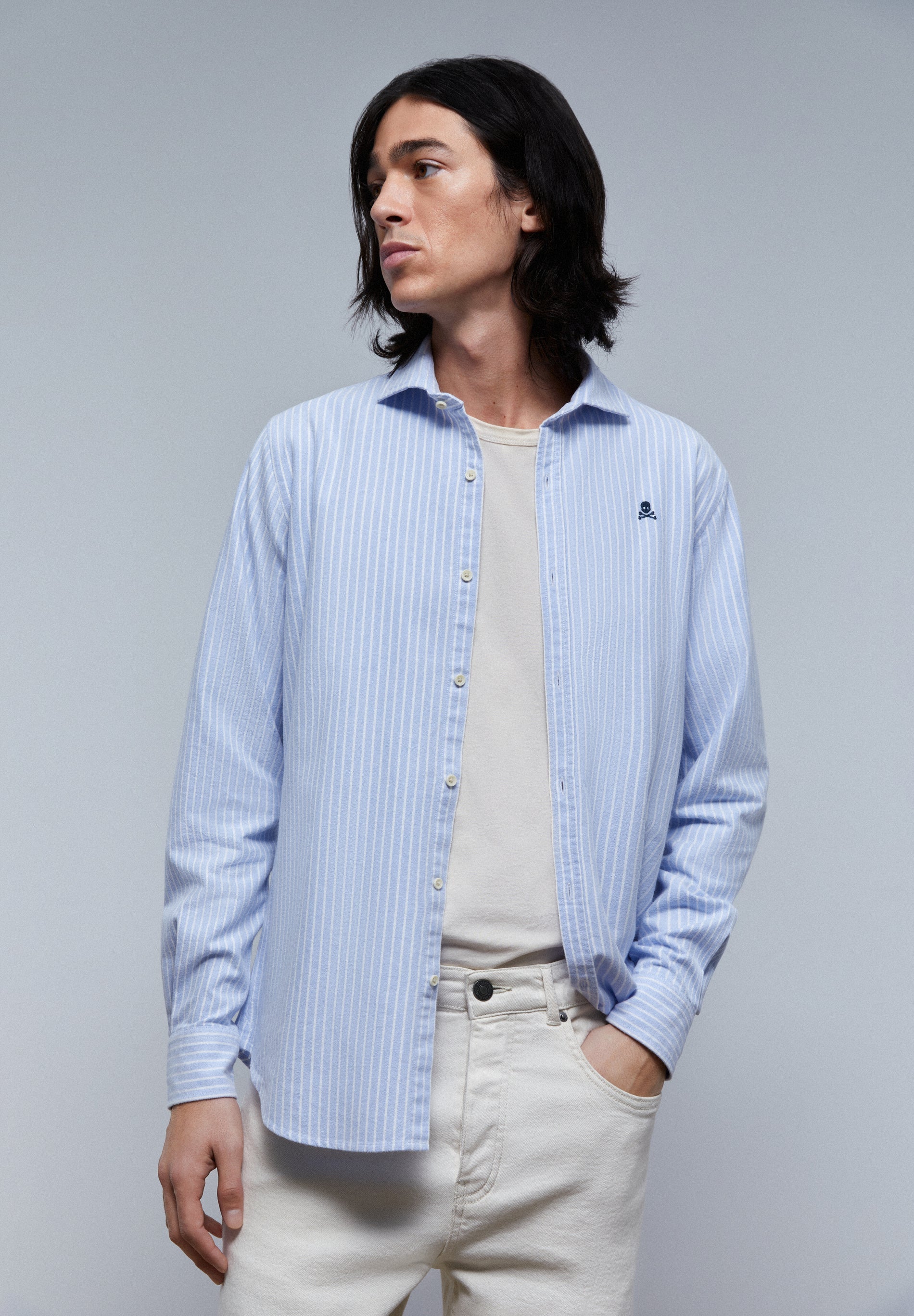 OXFORD SHIRT WITH CONTRAST SKULL PRINT