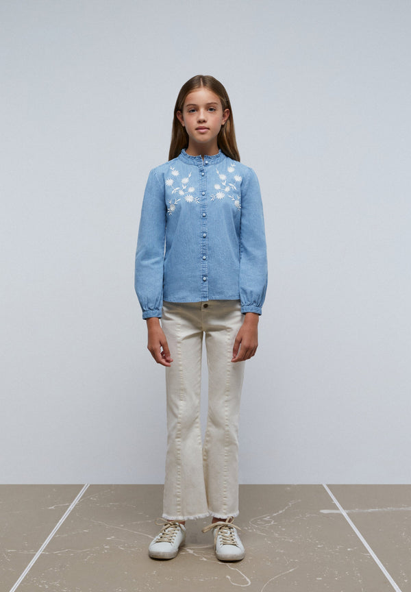 EMBROIDERED DENIM BLOUSE