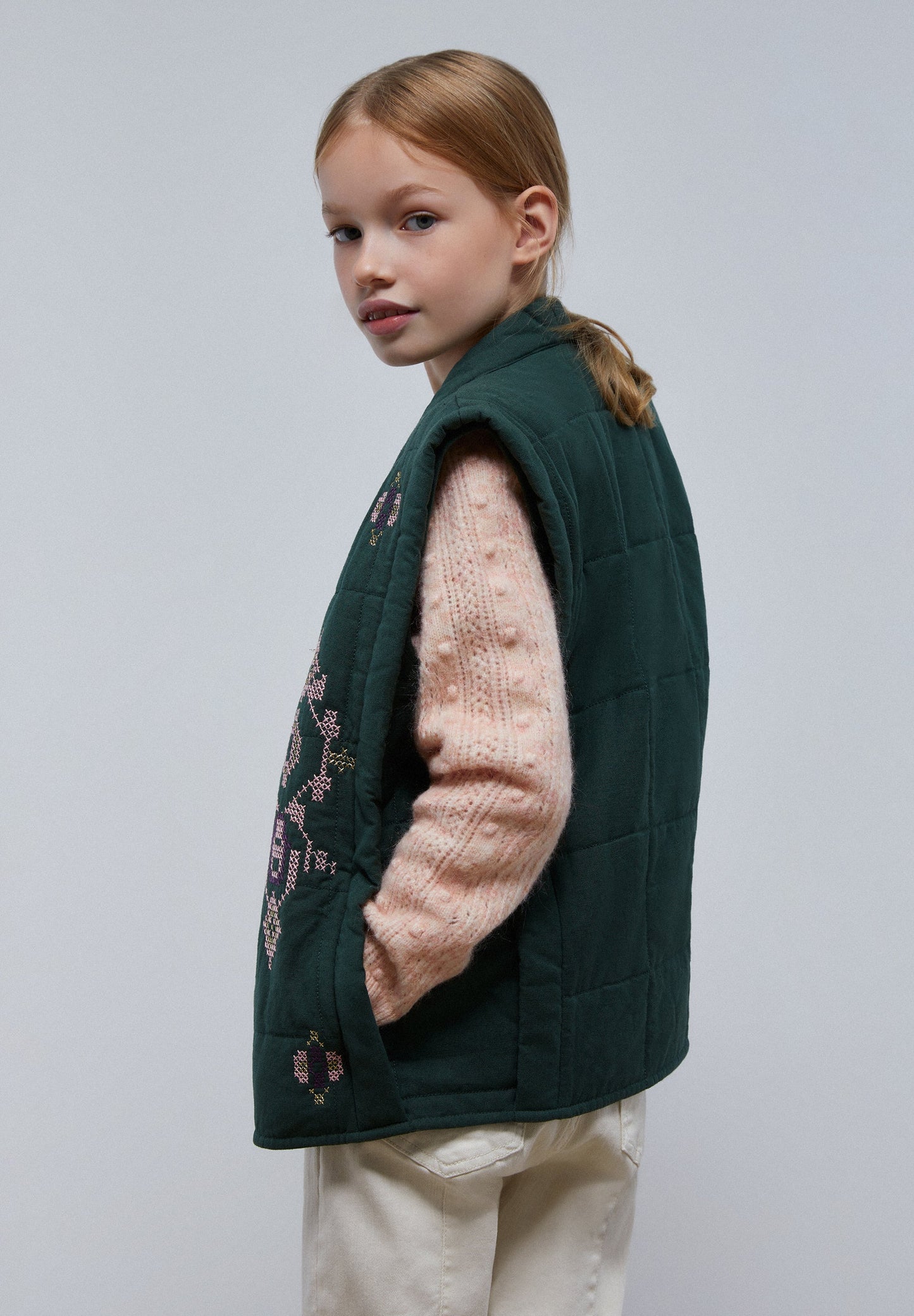 QUILTED WAISTCOAT WITH EMBROIDERED DETAILS