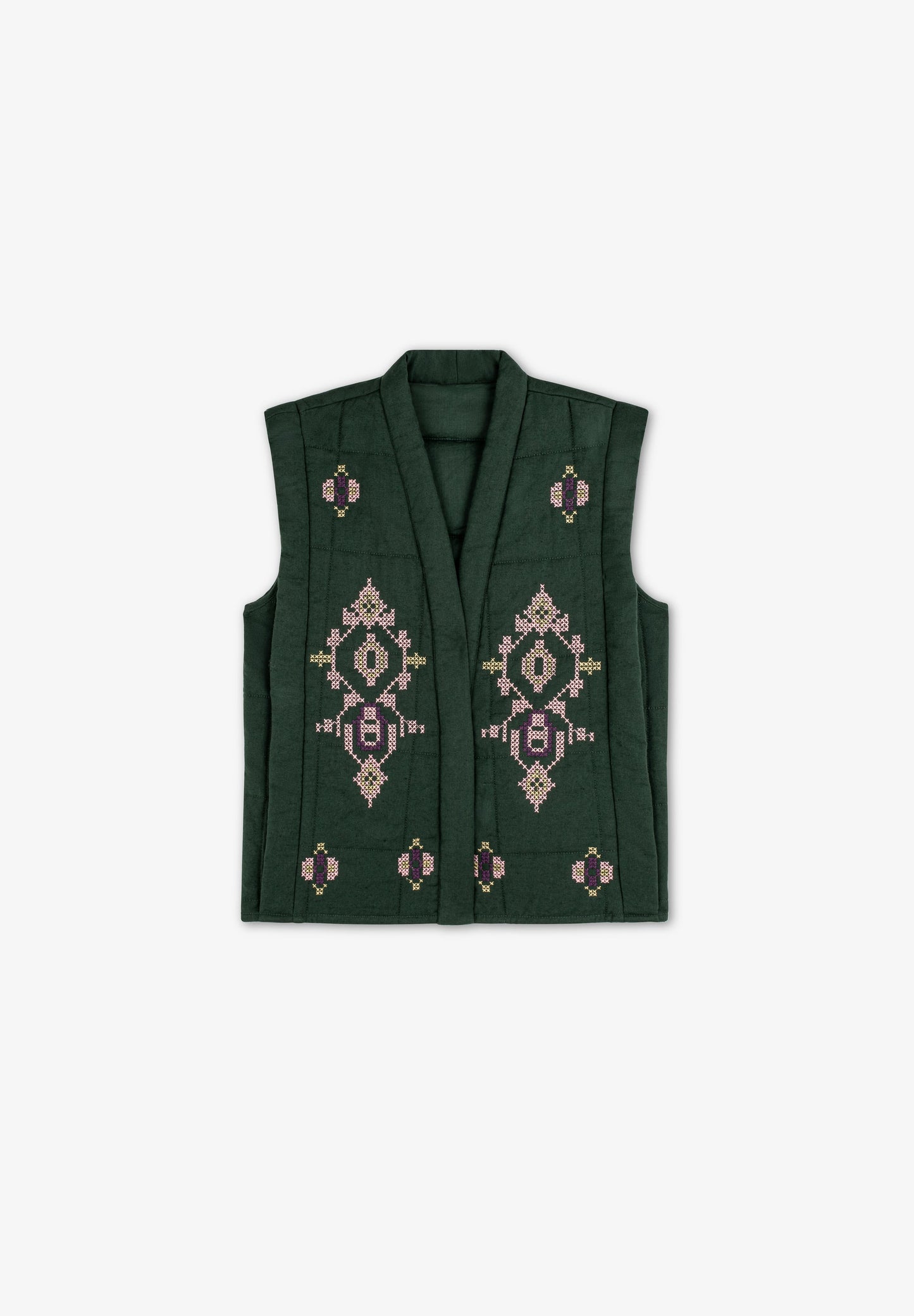 QUILTED WAISTCOAT WITH EMBROIDERED DETAILS