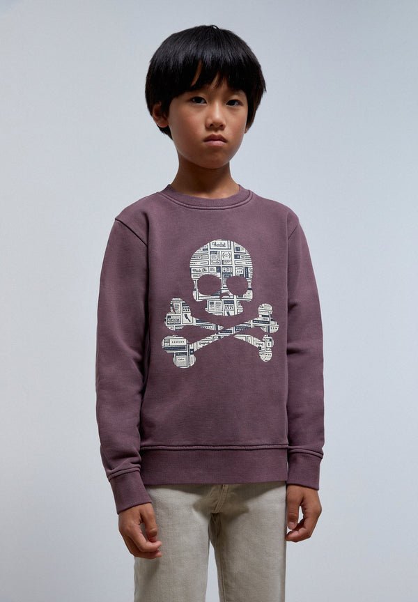 SWEATSHIRT WITH NEWSPAPER TEXT SKULL
