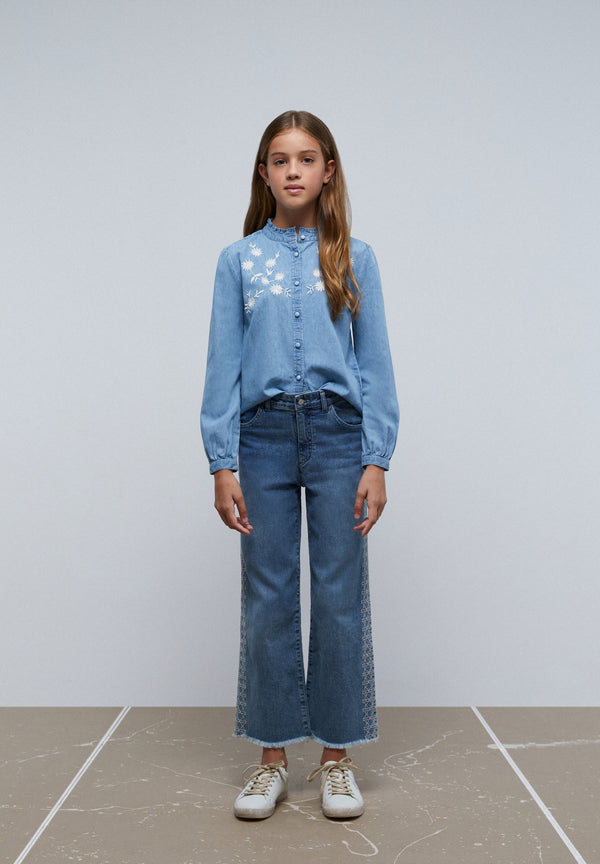 WIDE LEG JEANS WITH SIDE EMBROIDERY