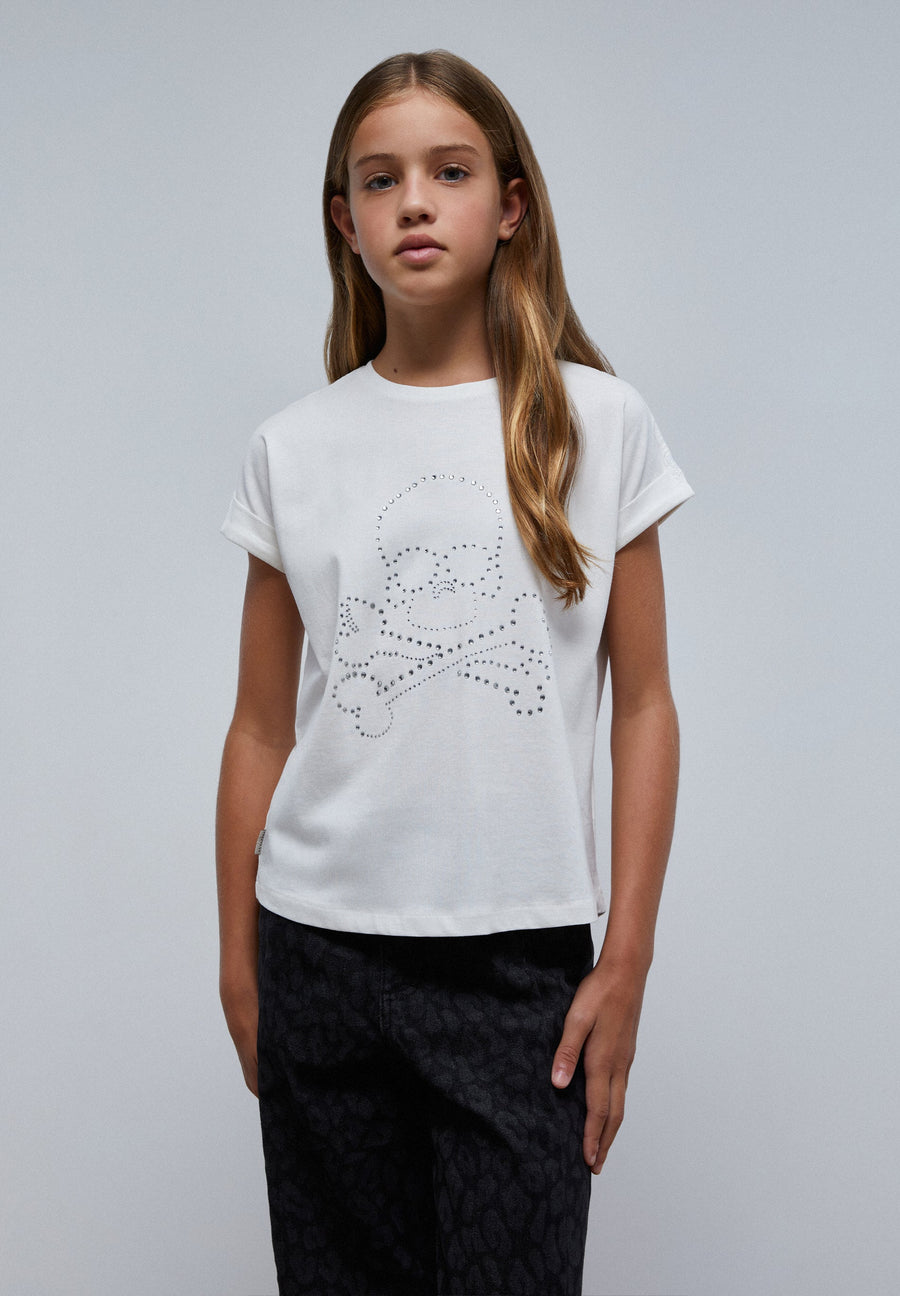T-SHIRT WITH RHINESTONE SKULL