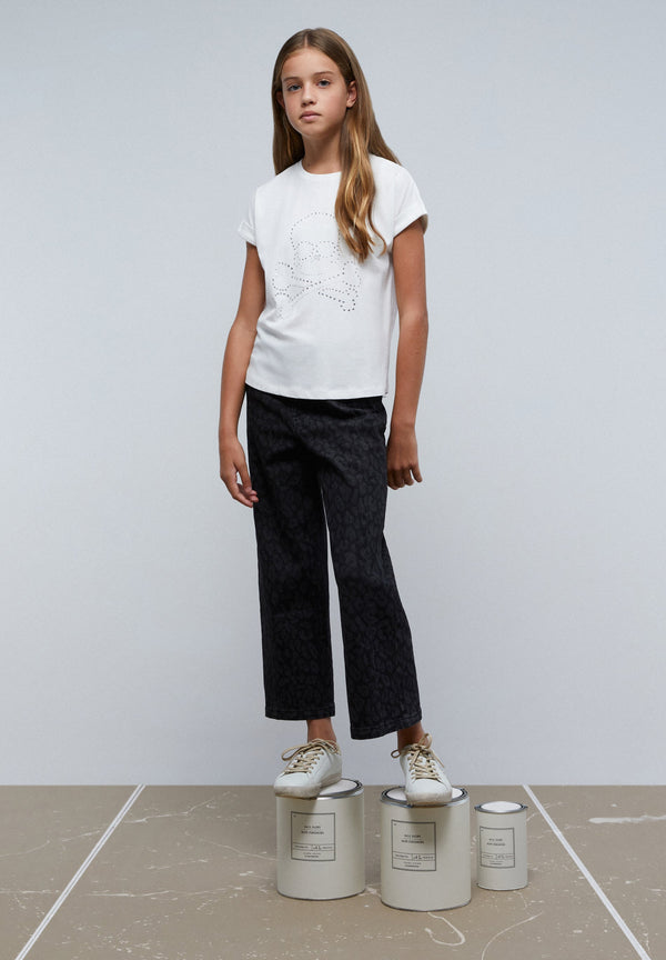 T-SHIRT WITH RHINESTONE SKULL