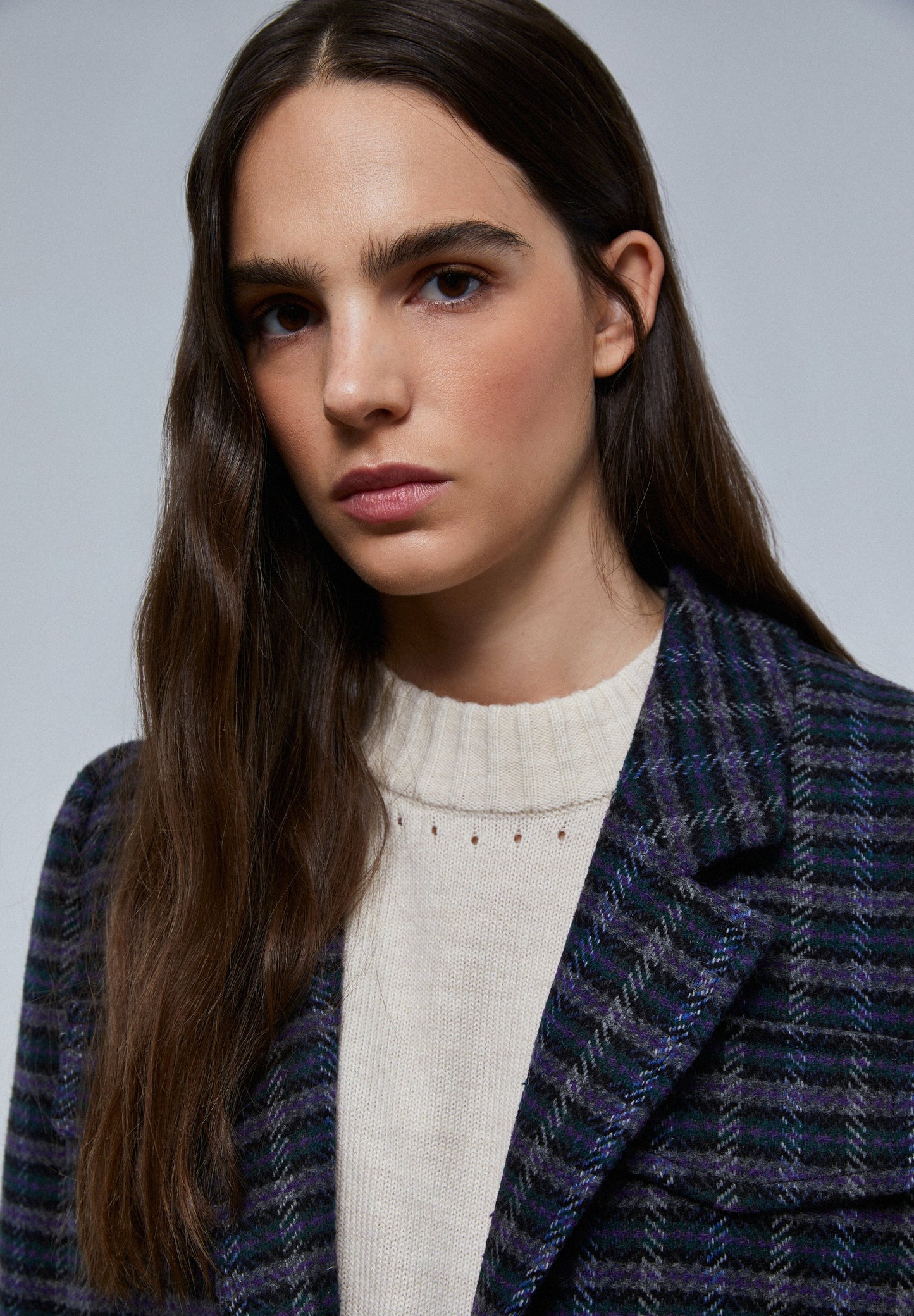 LONG CHECKED COAT WITH POCKETS