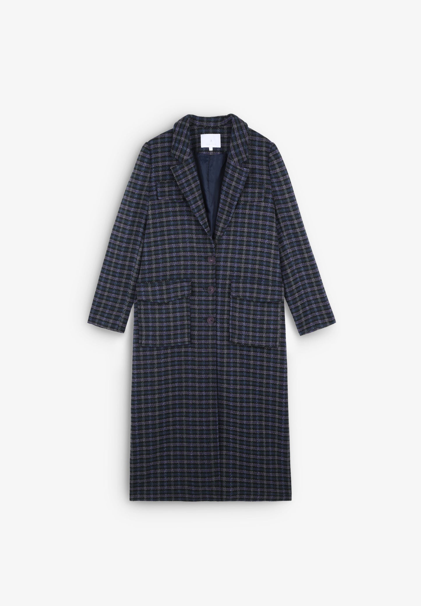 LONG CHECKED COAT WITH POCKETS