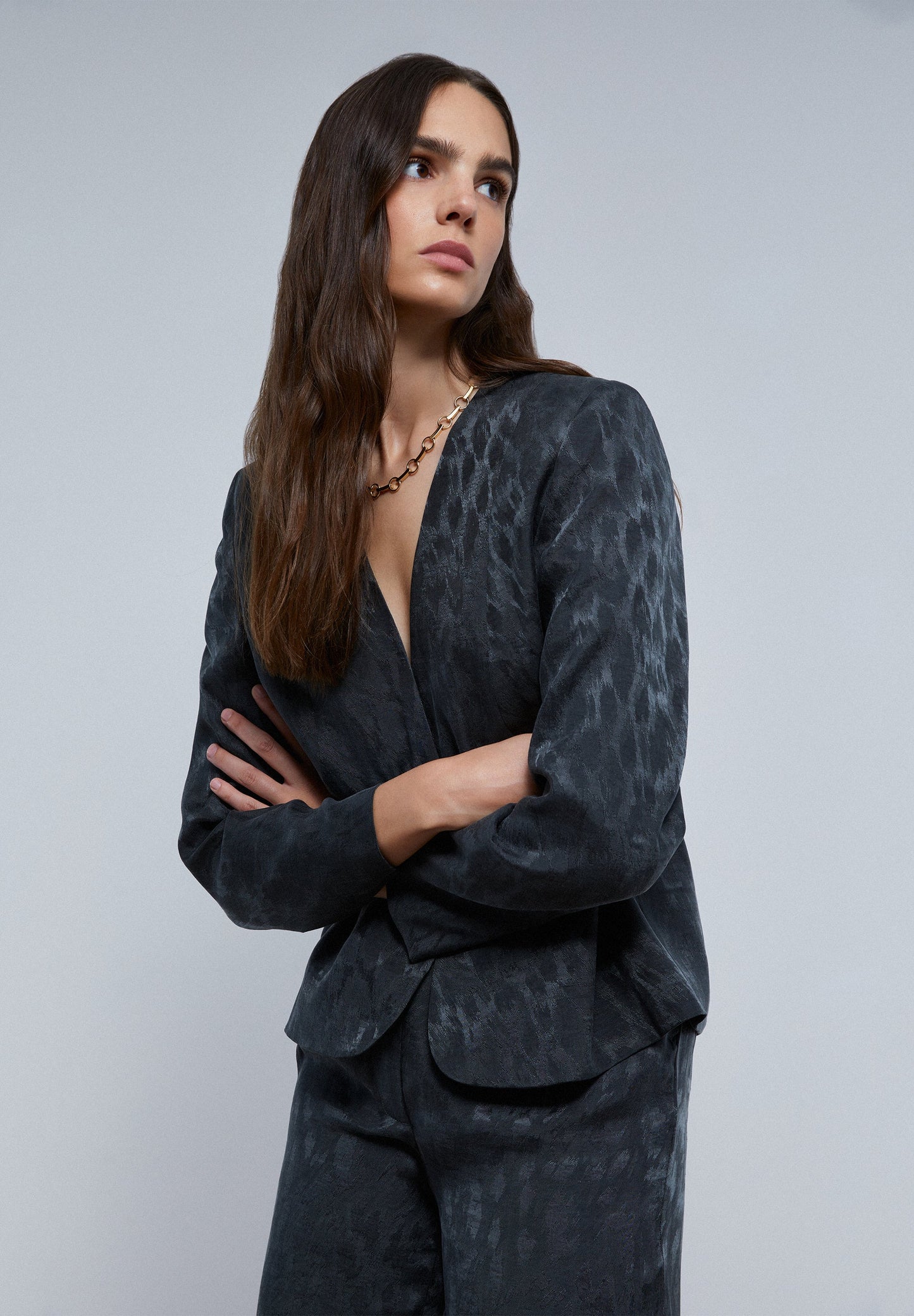 ANIMAL PRINT BLAZER WITHOUT LAPEL