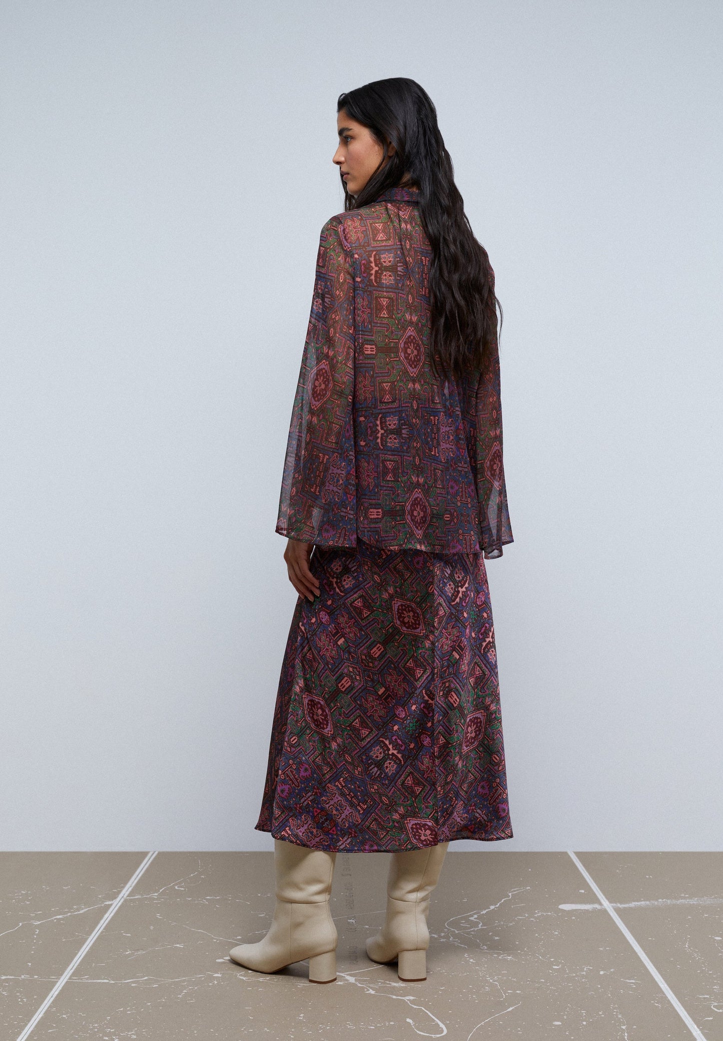 ETHNIC PRINT MIDI SKIRT