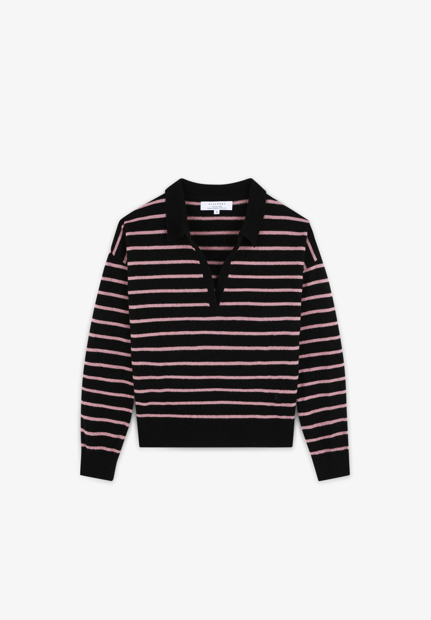 TWO-TONE STRIPE POLO SWEATER