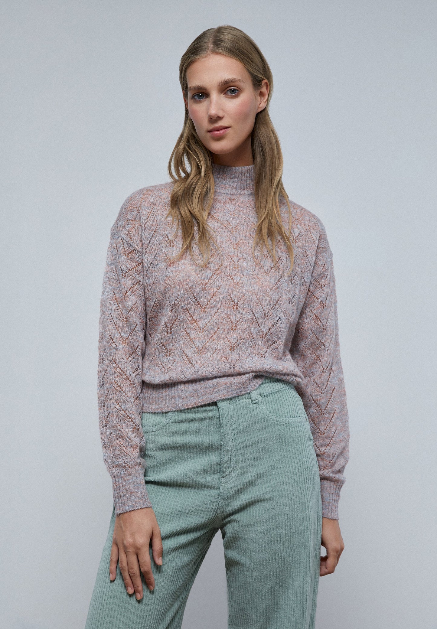 DIE-CUT SWEATER WITH PERKINS COLLAR