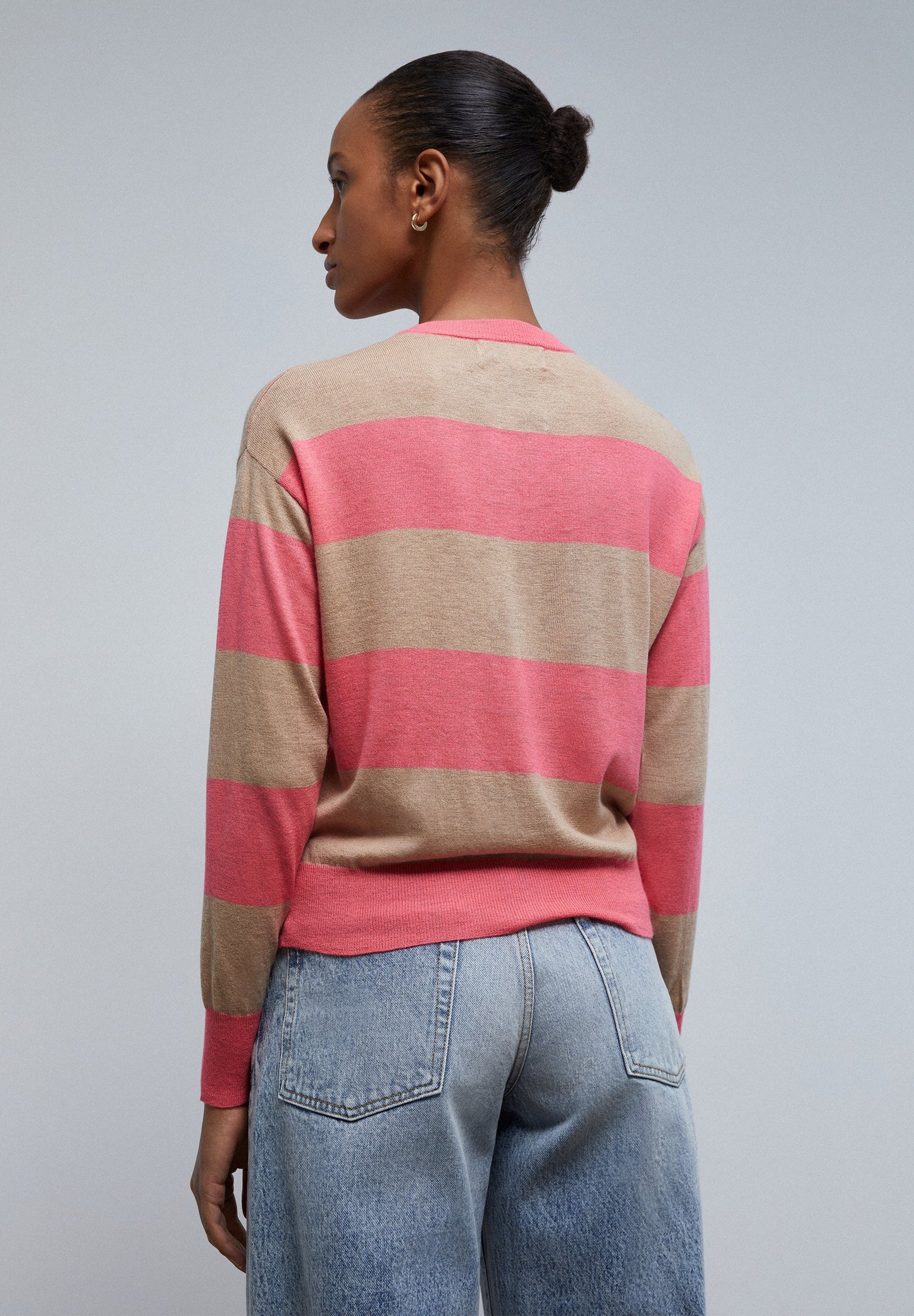 STRIPED CARDIGAN BUTTON DETAIL