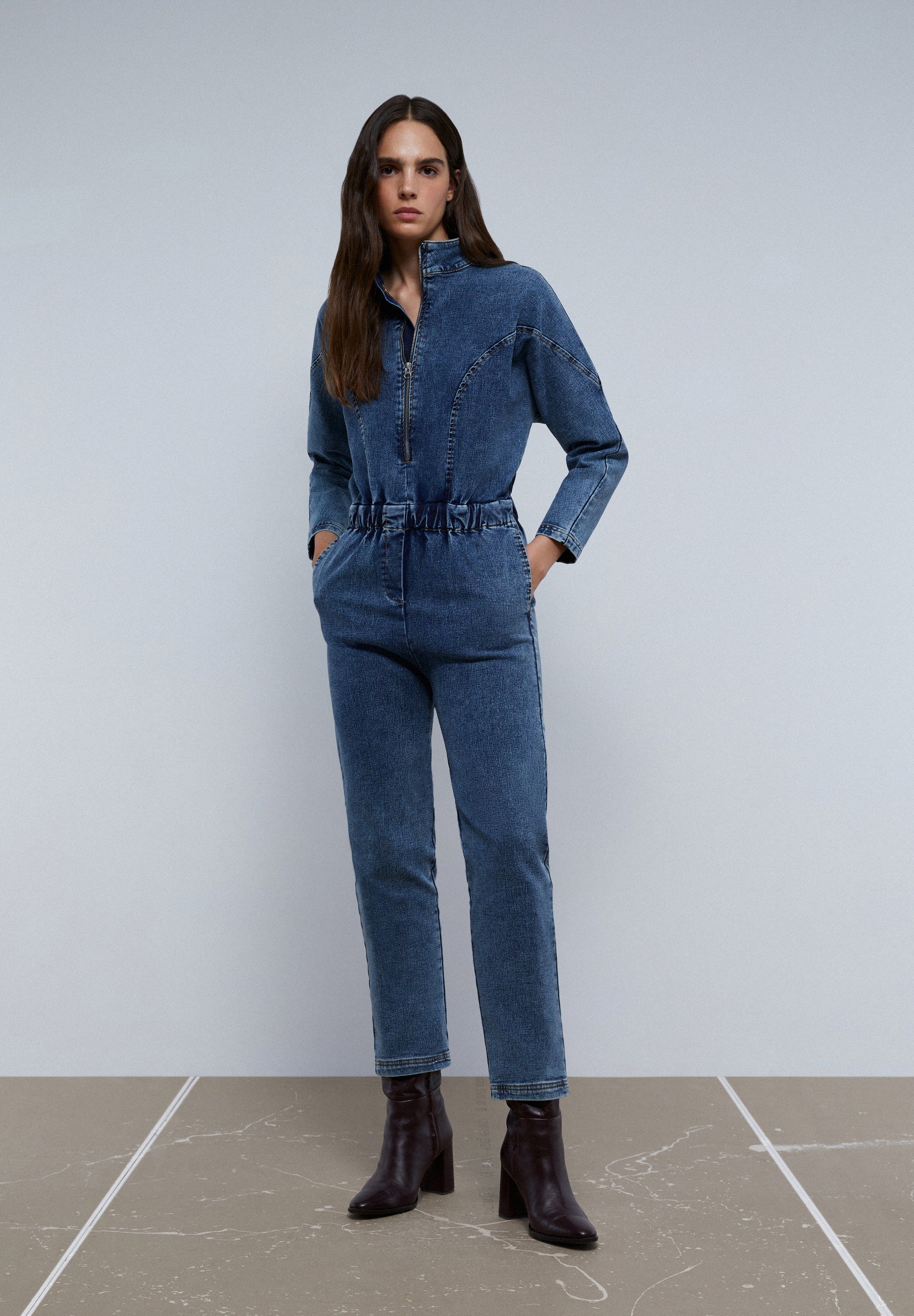 DENIM JUMPSUIT WITH ZIP