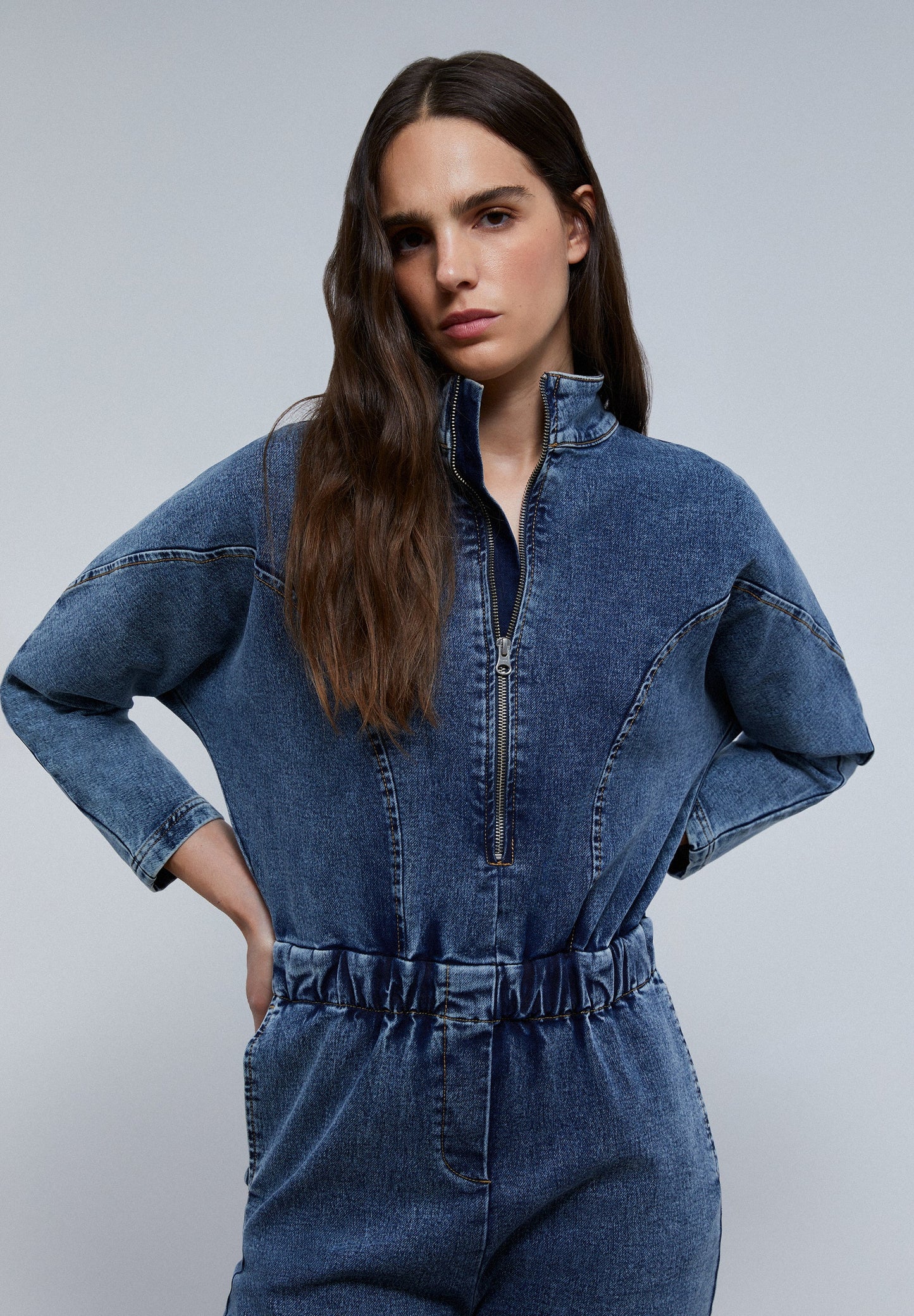 DENIM JUMPSUIT WITH ZIP