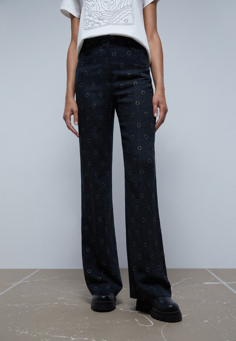 FLARE TROUSERS WITH CIRCLE DETAIL
