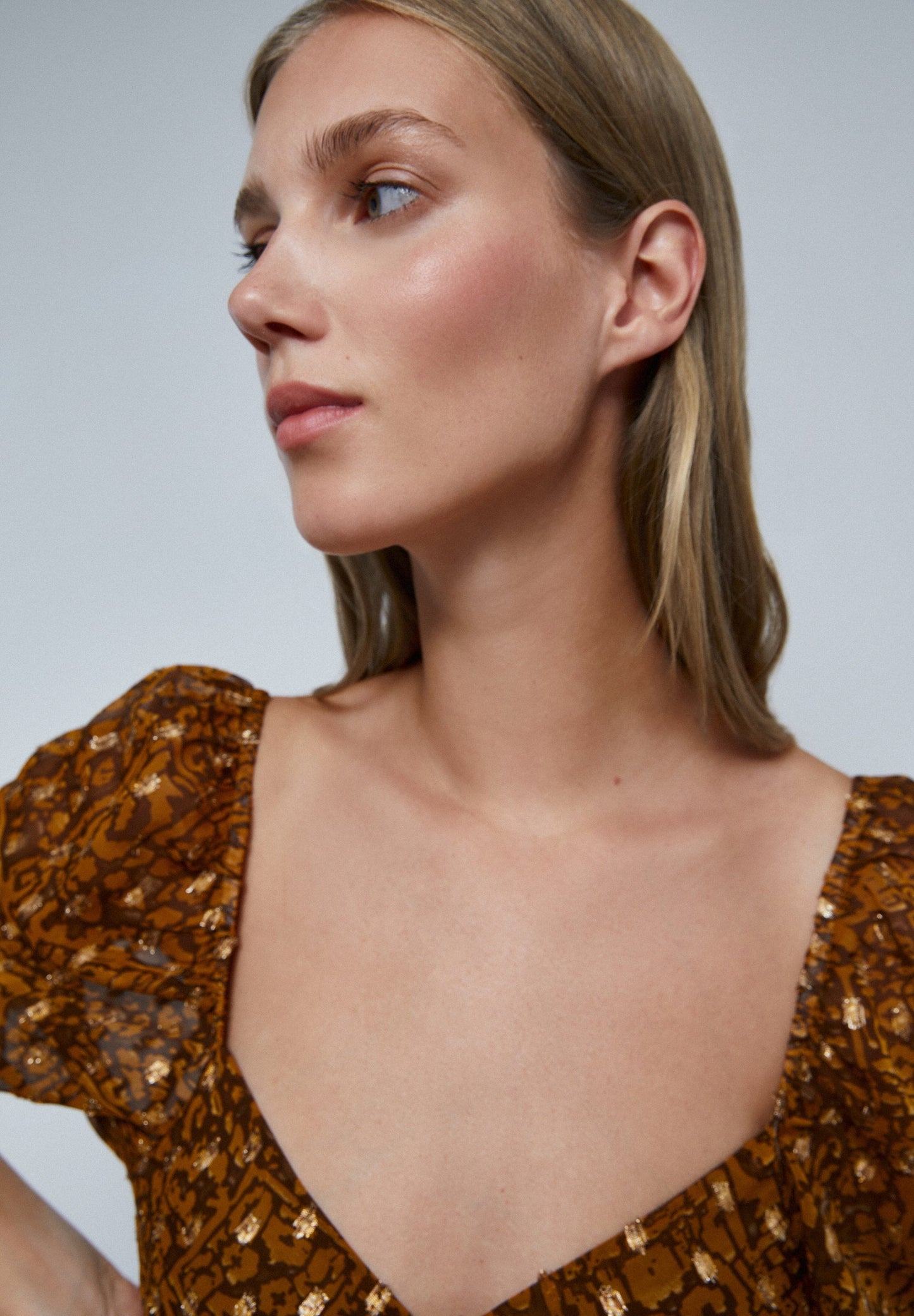 MIDI DRESS WITH SHIRRED CHEST DETAIL