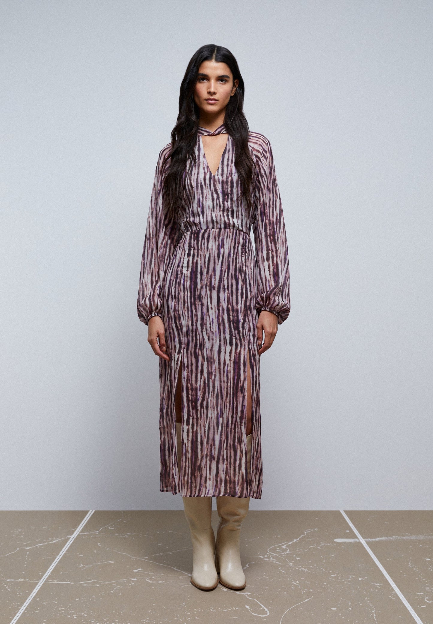 TIE-DYE DRESS WITH BOW ON THE NECKLINE