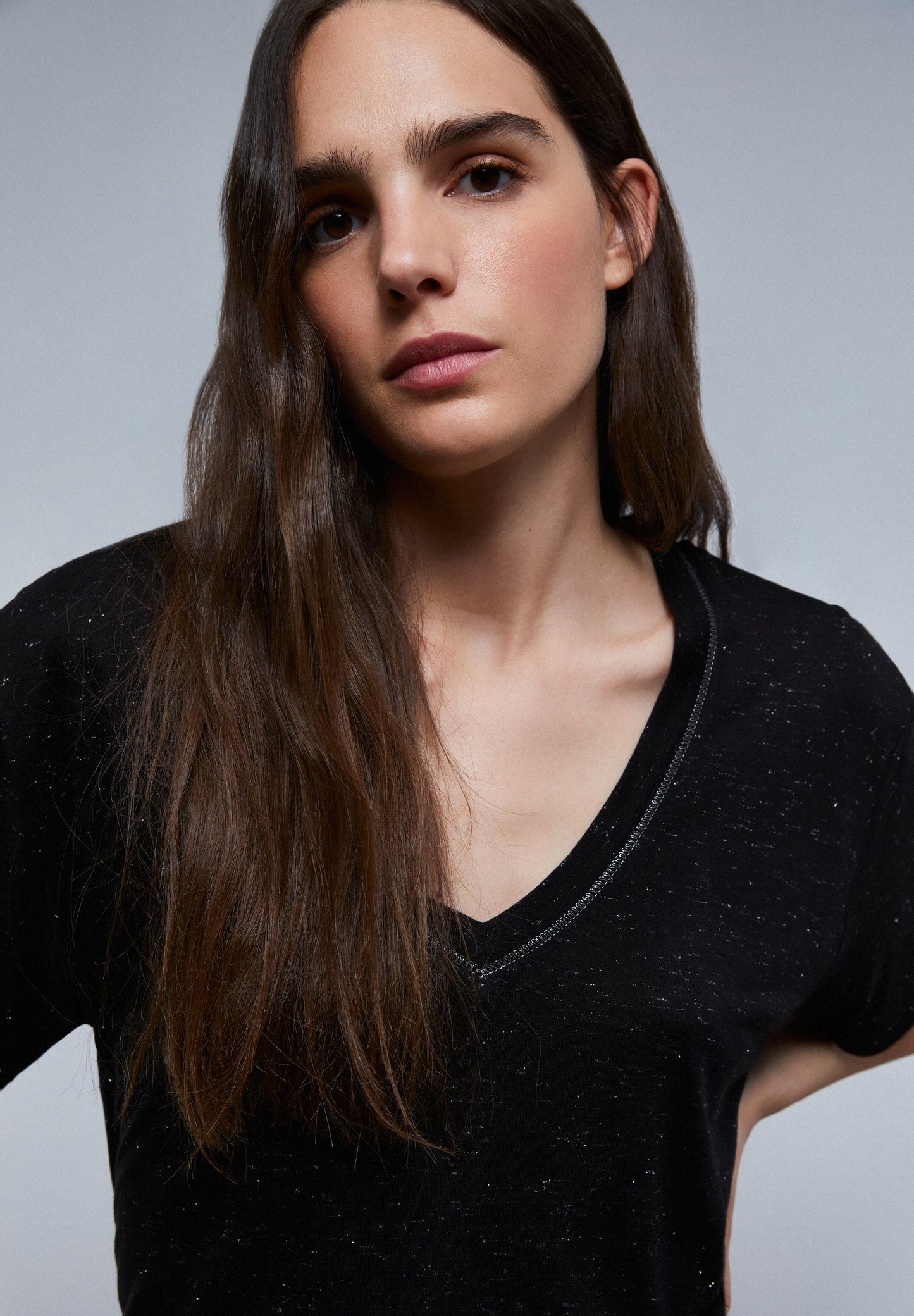 SIDE GATHERED LUREX T-SHIRT