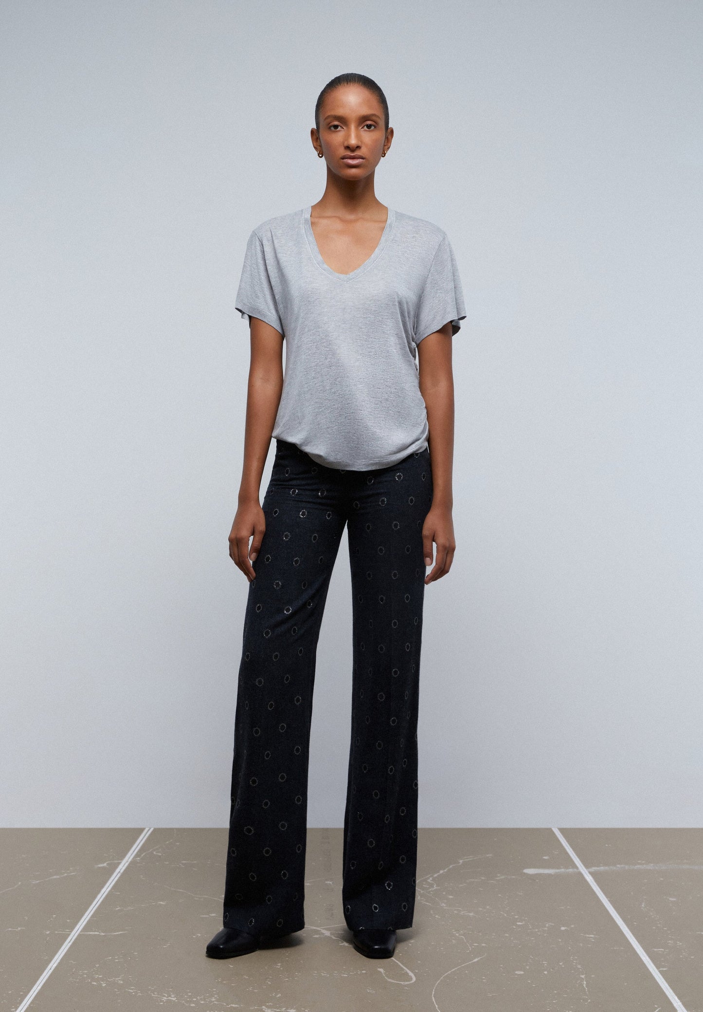 SIDE GATHERED LUREX T-SHIRT