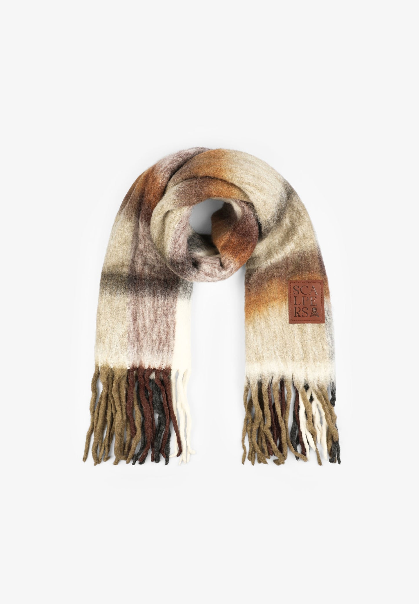 FRINGED SCARF WITH LOGO LABEL