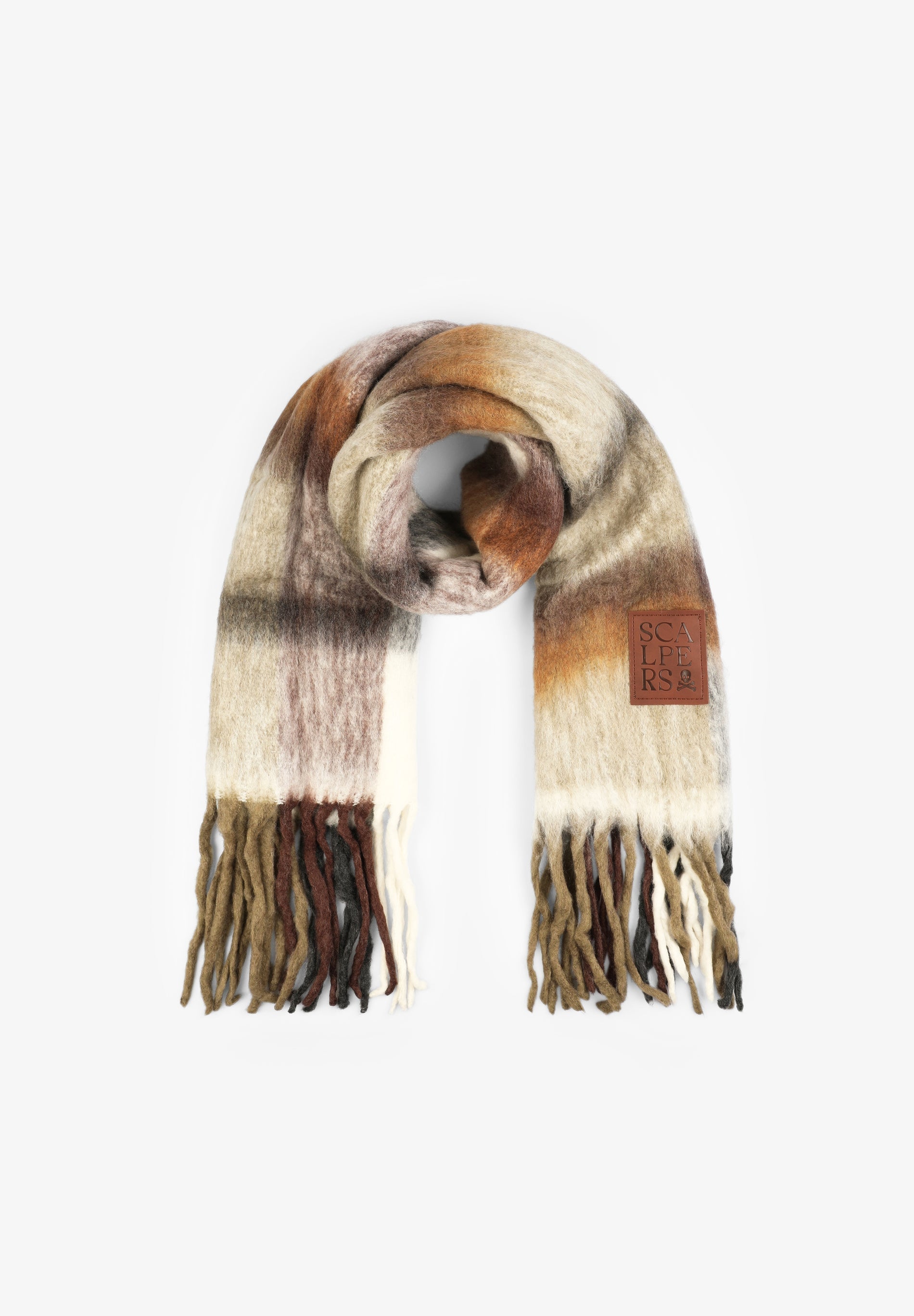 FRINGED SCARF WITH LOGO LABEL