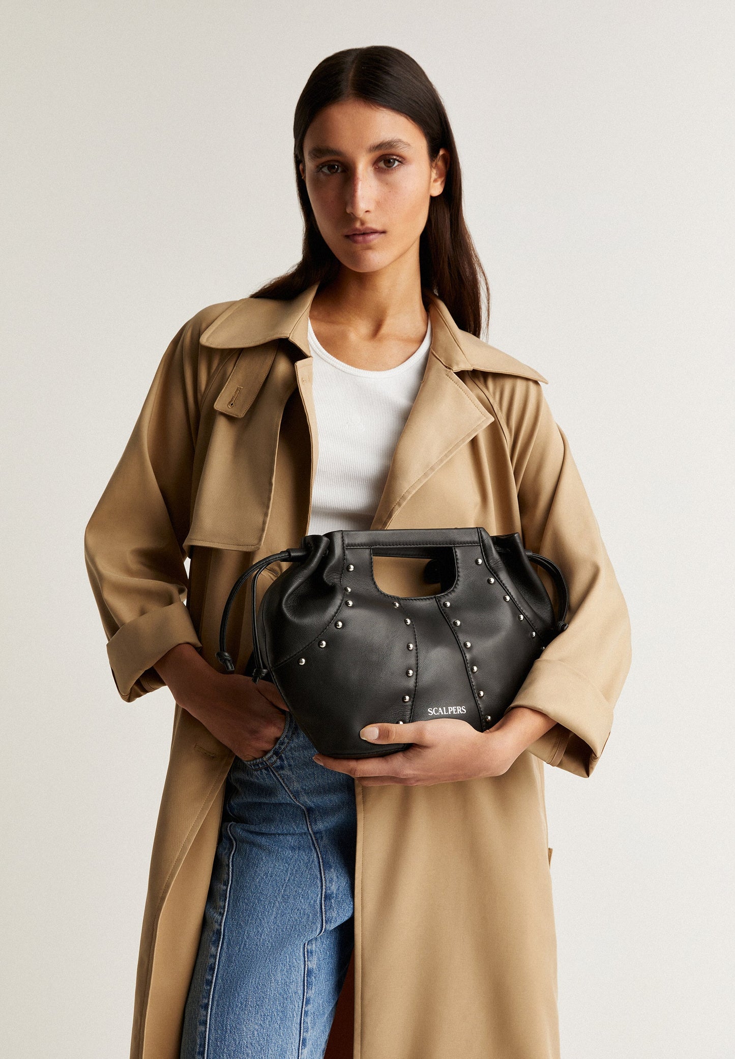 LEATHER SHOULDER BAG WITH STUDS