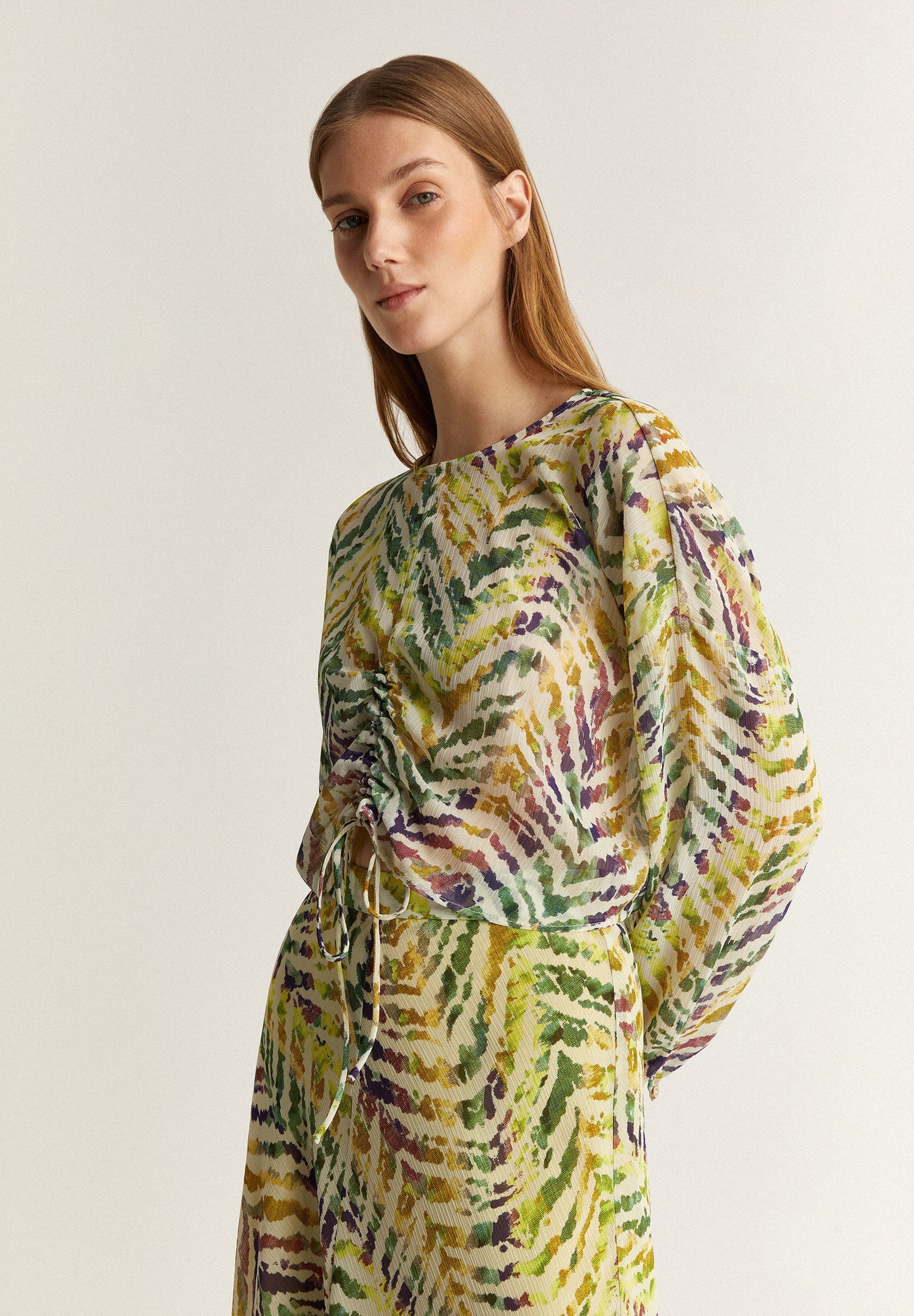 ZEBRA PRINT BLOUSE WITH GATHERING ON FRONT