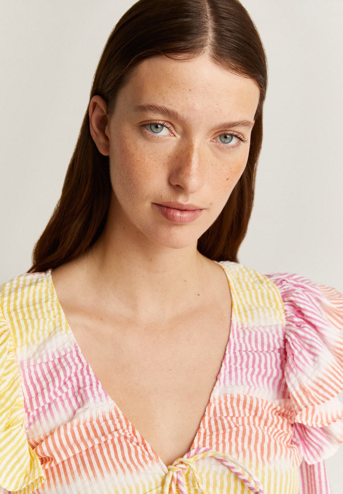 RUCHED MULTICOLOURED STRIPED BLOUSE