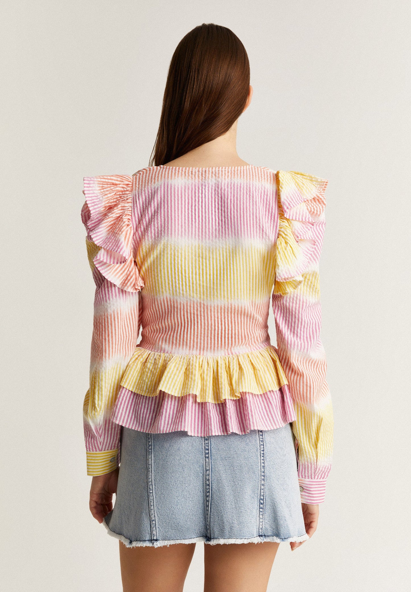 RUCHED MULTICOLOURED STRIPED BLOUSE