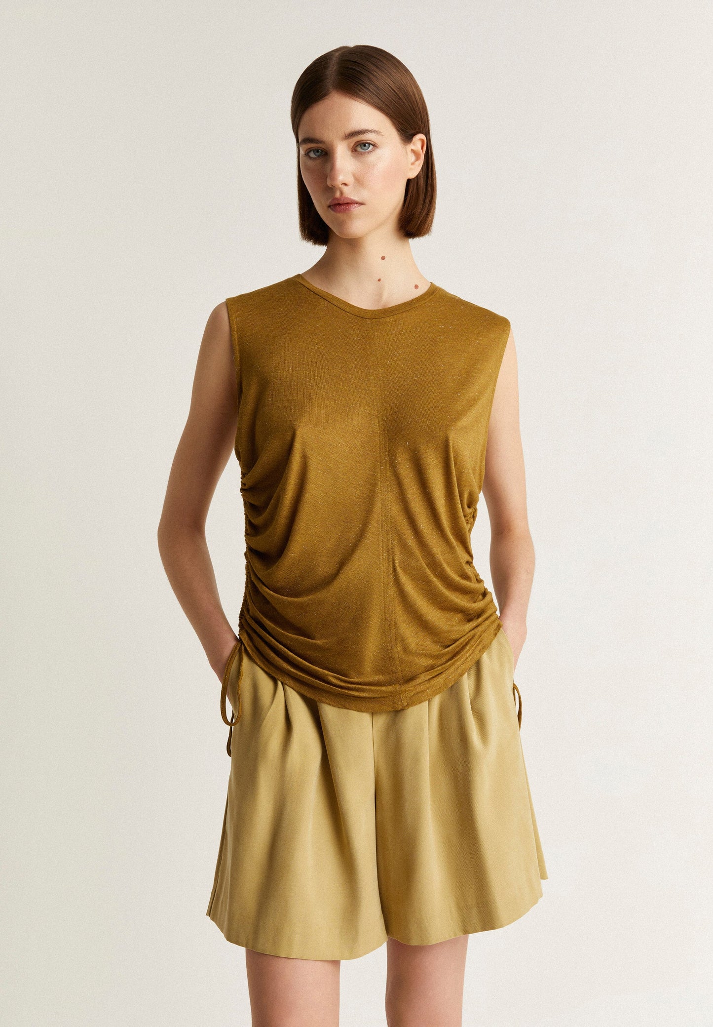 SIDE GATHERED LUREX T-SHIRT