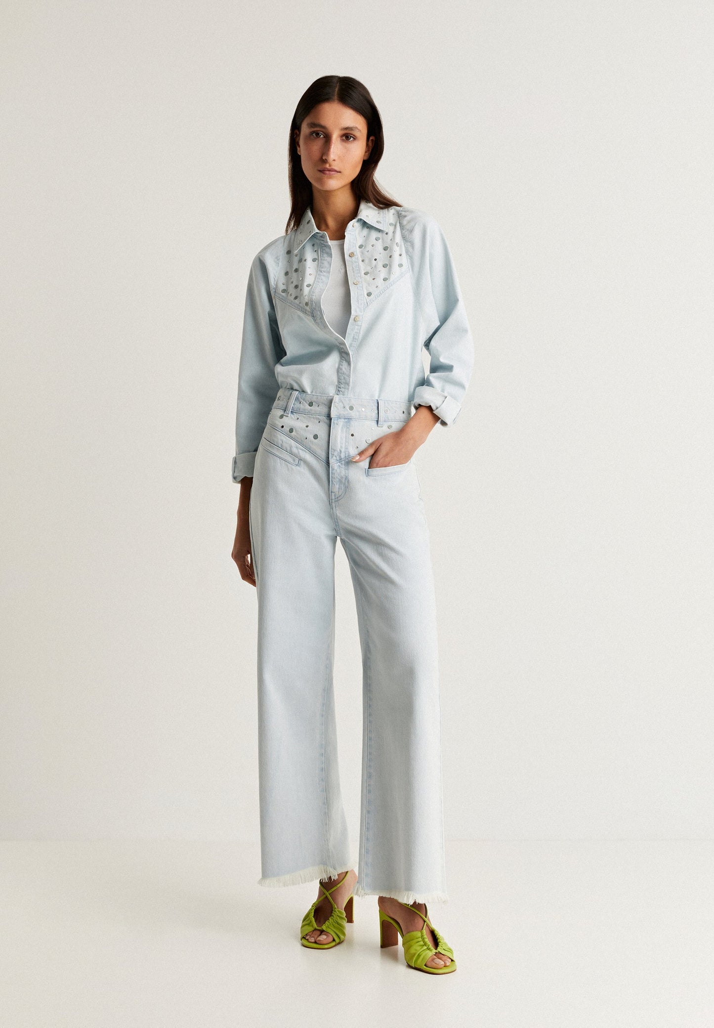 CULOTTE JEANS WITH STUD DETAIL