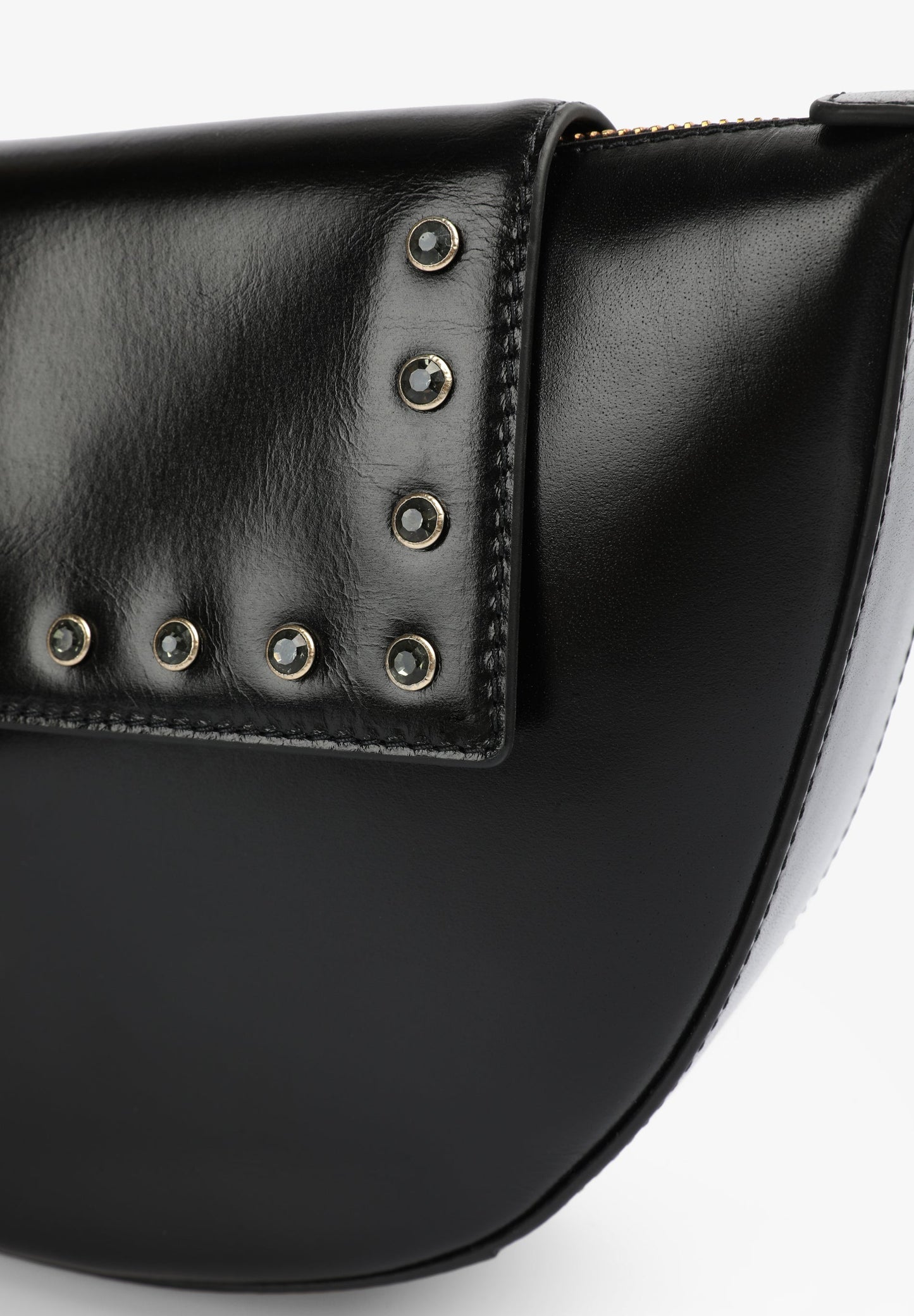 HALF-MOON LEATHER BAG WITH RHINESTONES