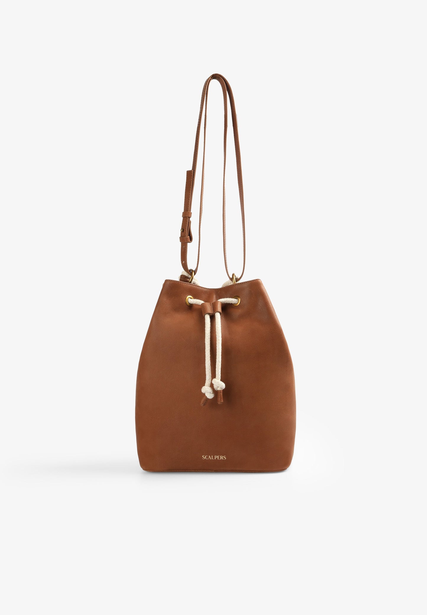 LEATHER BUCKET BAG WITH DRAWSTRING DETAIL