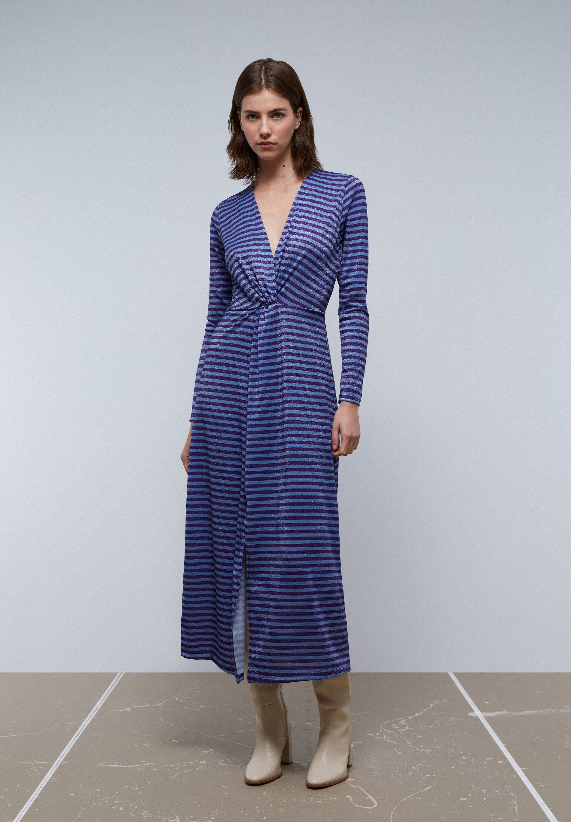 STRIPED DRESS WITH LUREX
