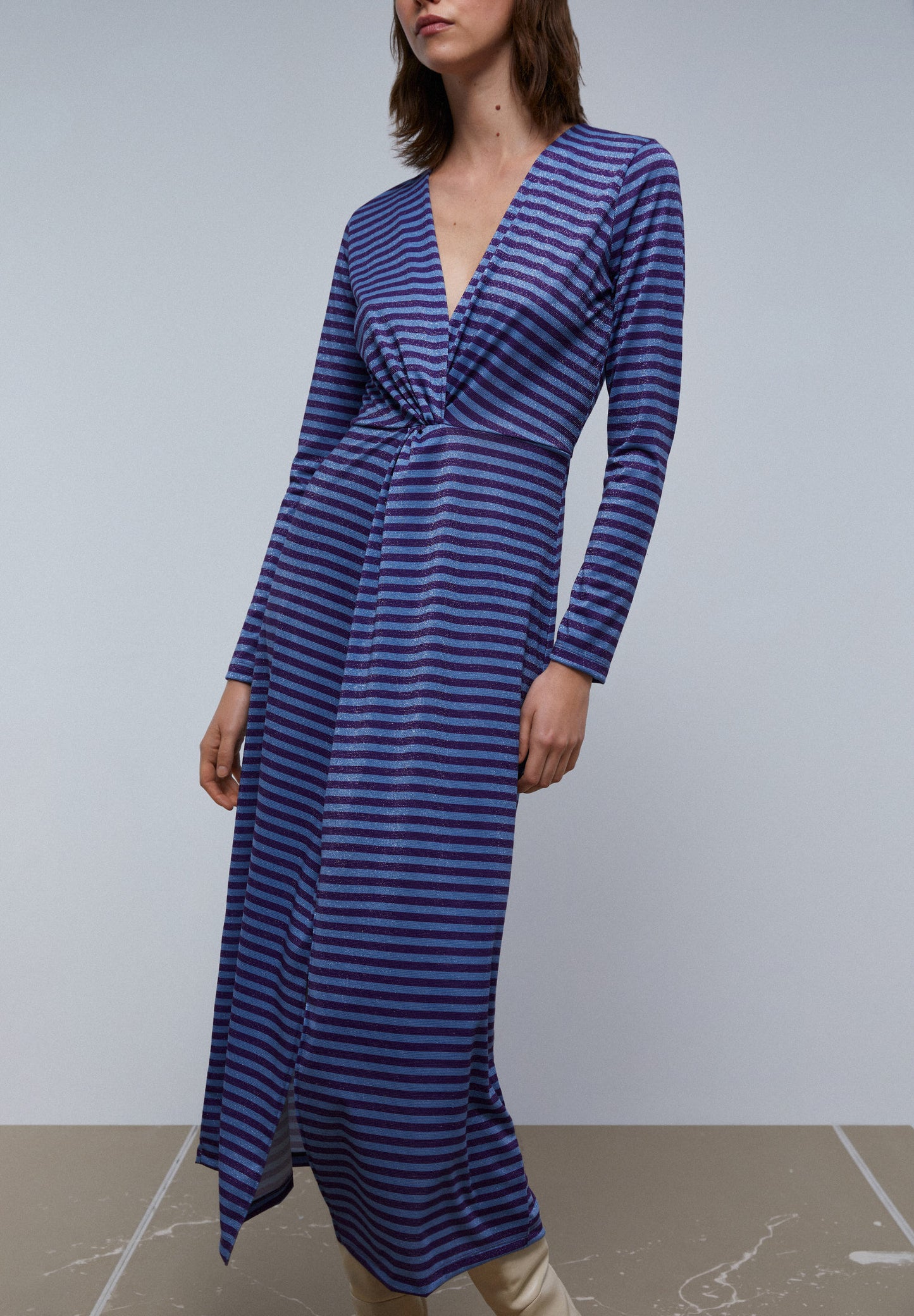 STRIPED DRESS WITH LUREX