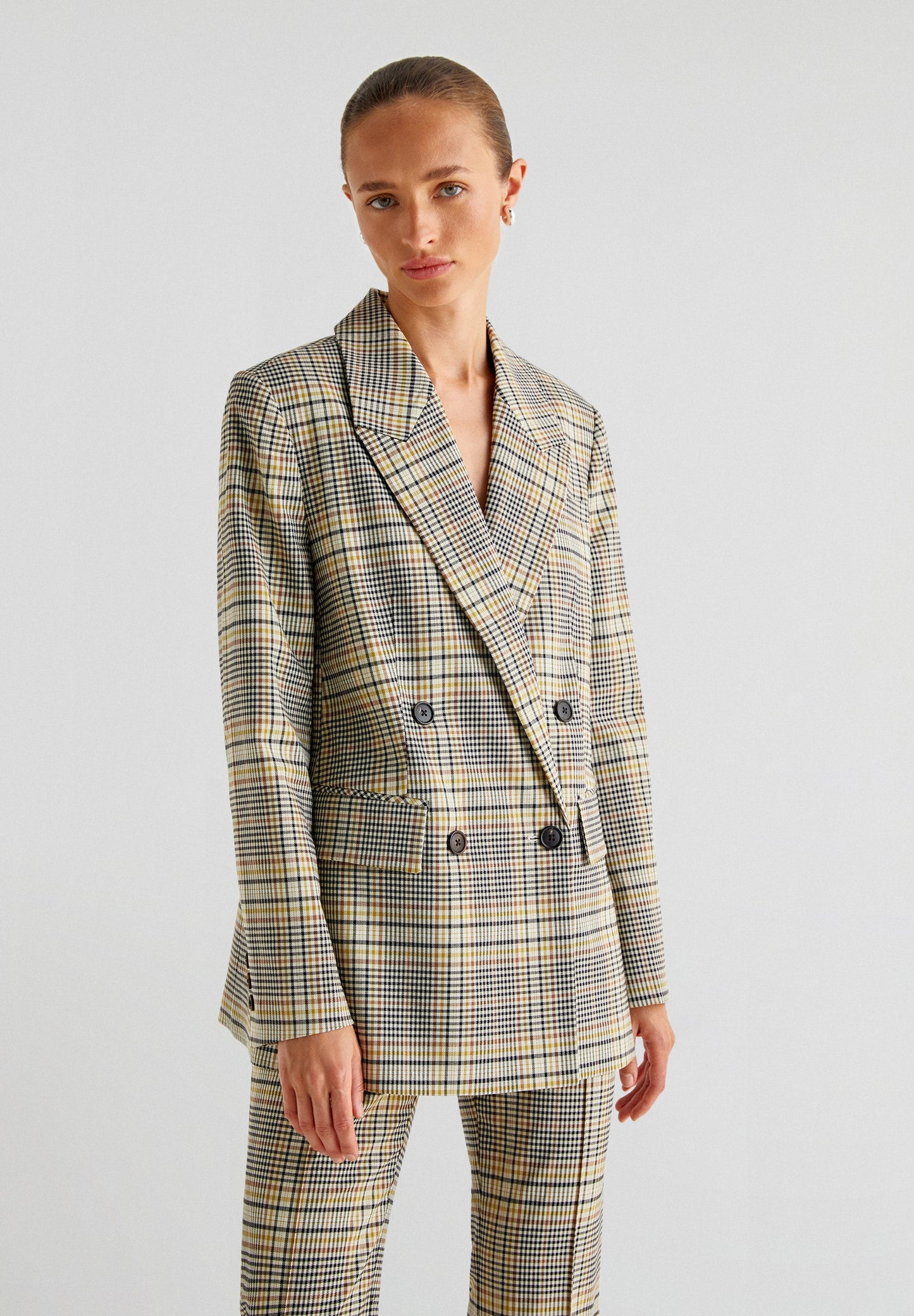 DOUBLE-BREASTED BLAZER WITH CHECK PRINT