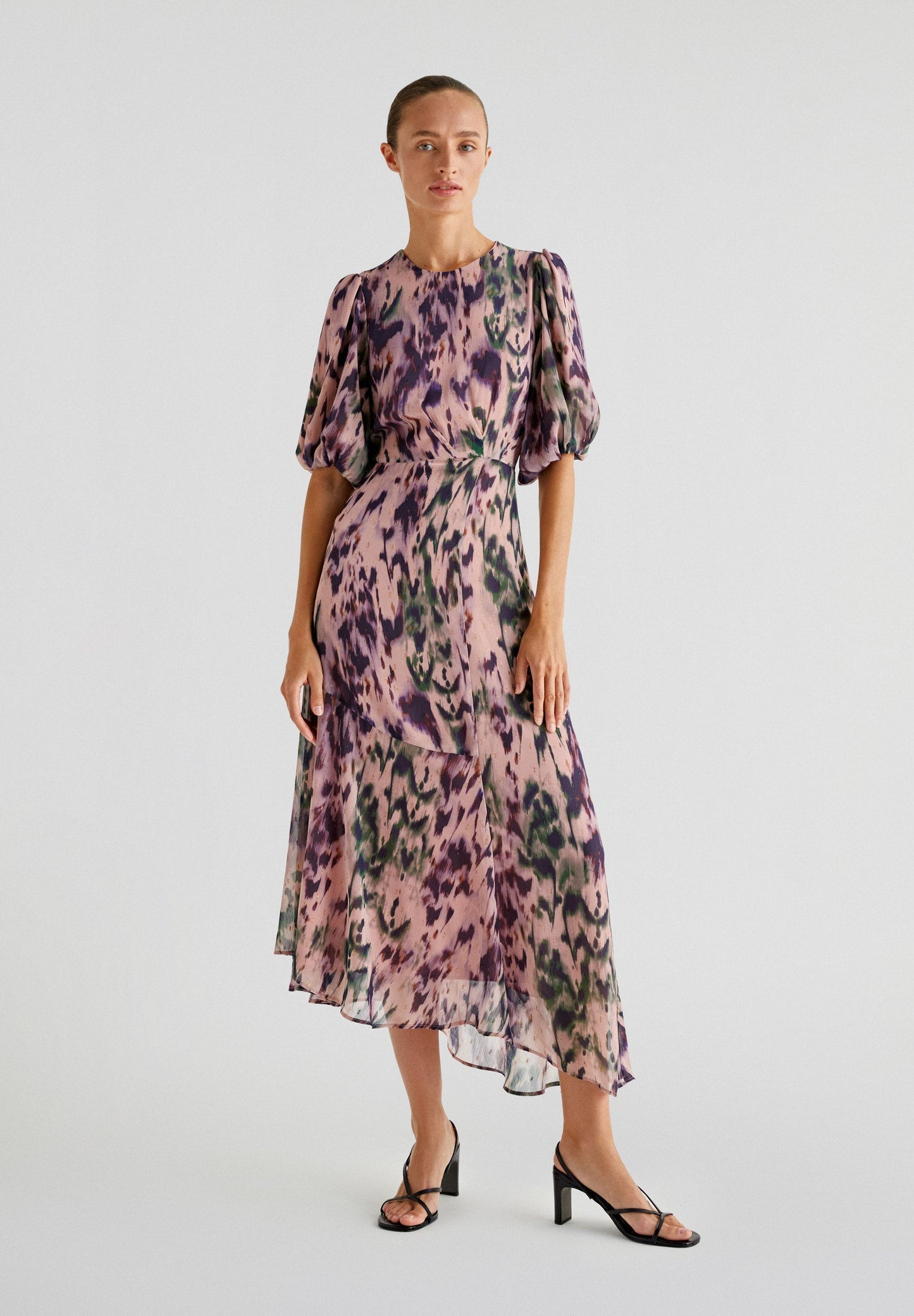 PRINTED PUFF SLEEVE DRESS