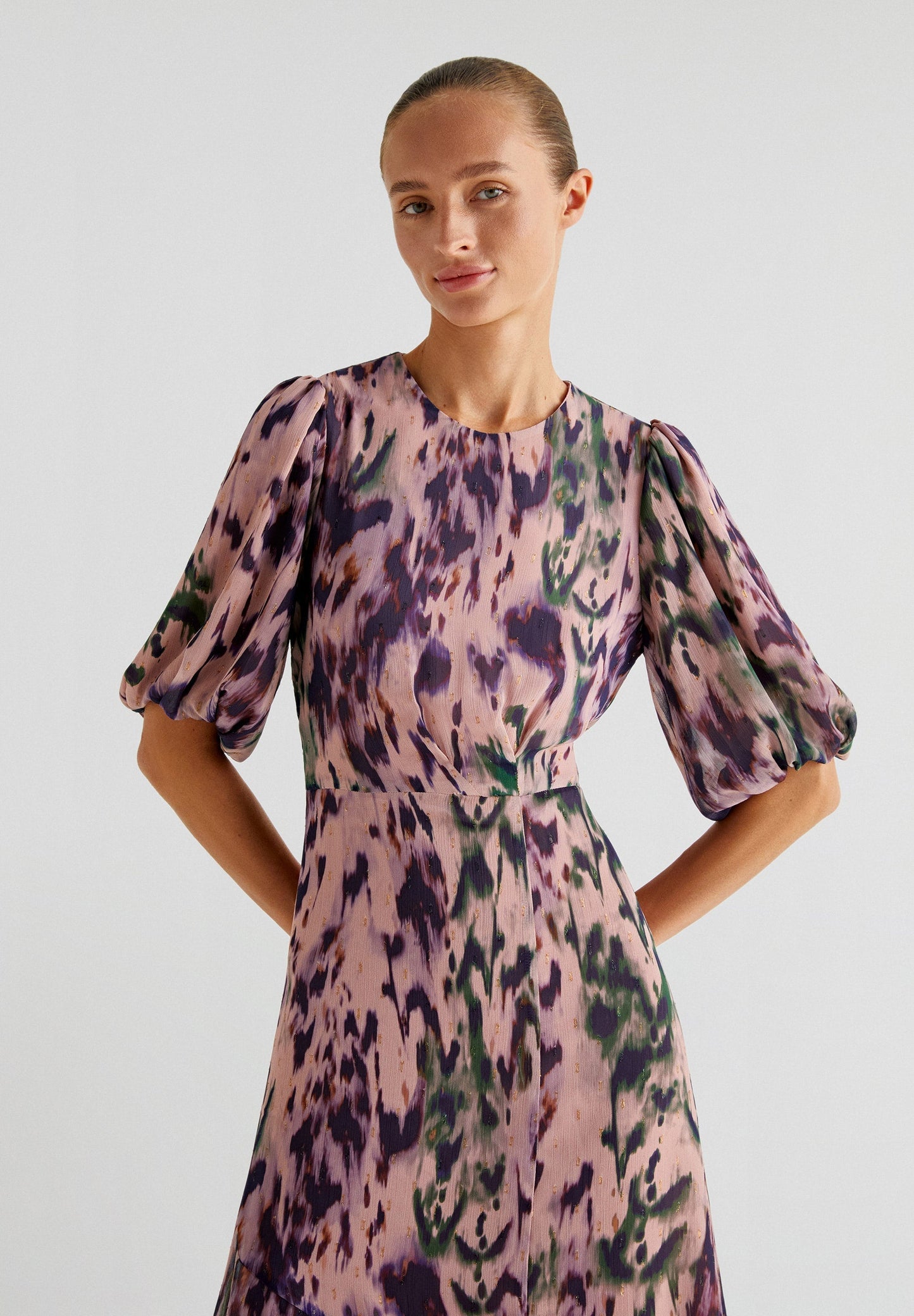 PRINTED PUFF SLEEVE DRESS