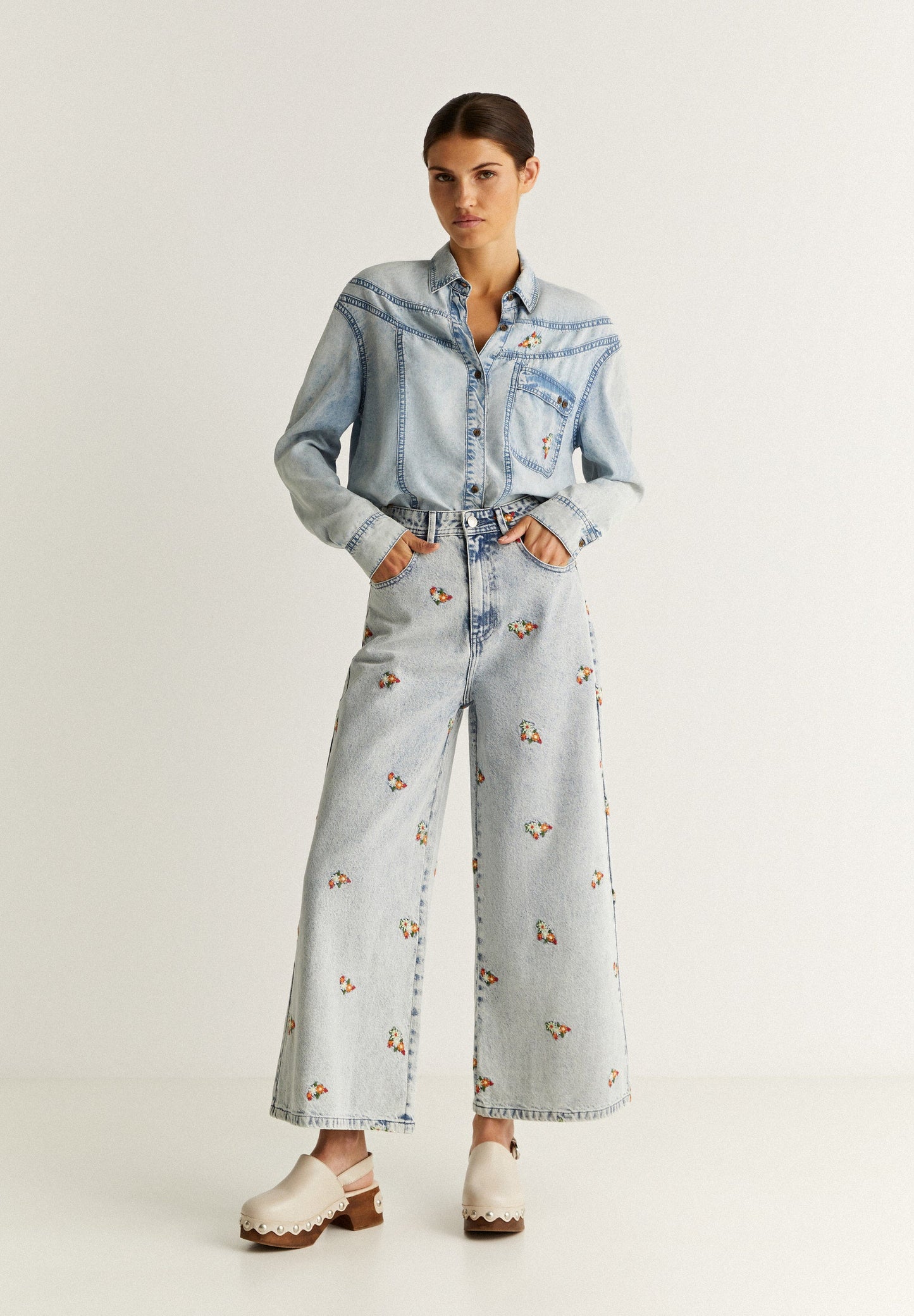 DENIM SHIRT WITH EMBROIDERED DETAILS