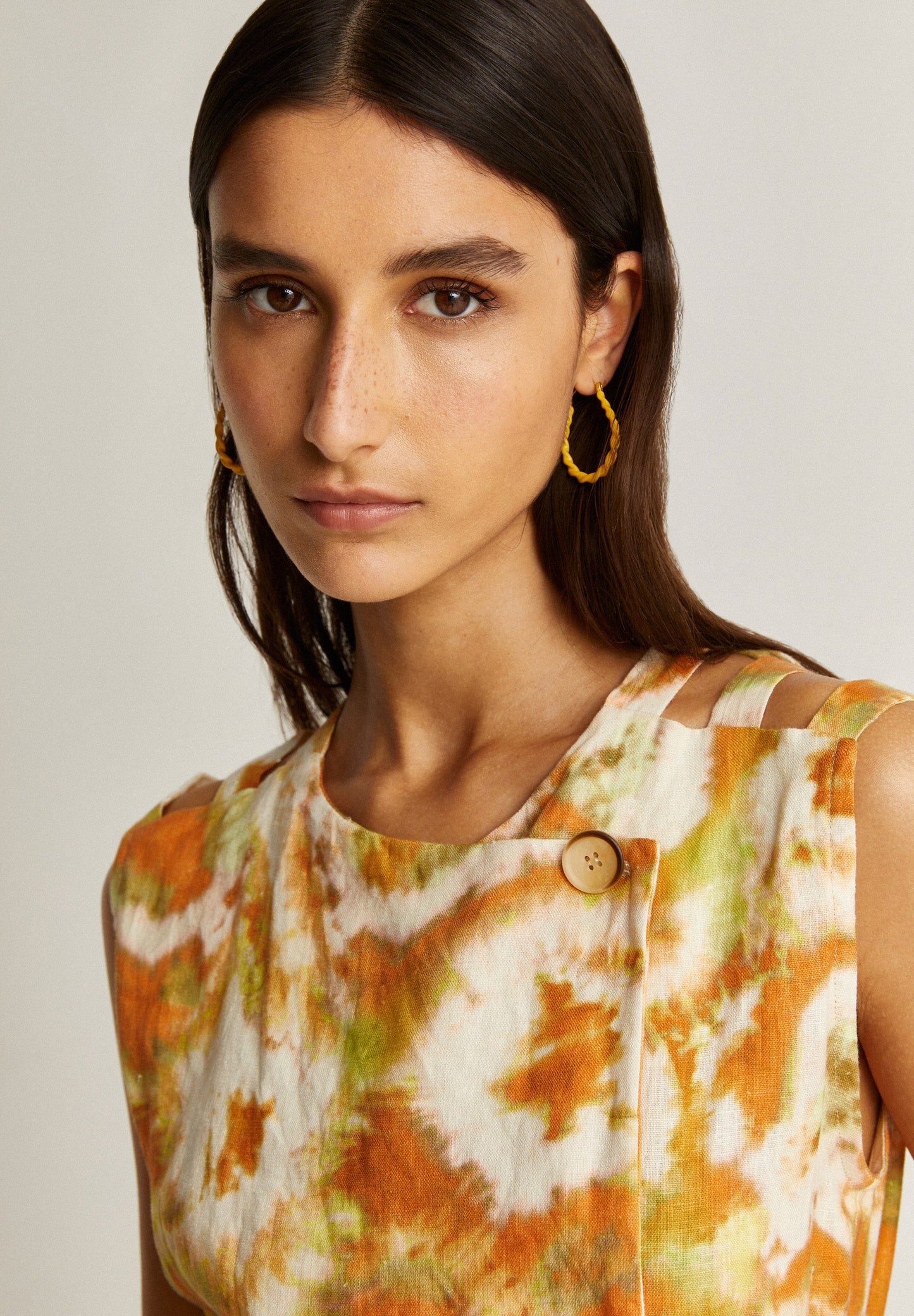 TIE-DYE LINEN JUMPSUIT WITH DOUBLE MULTI-POSITION NECKLINE