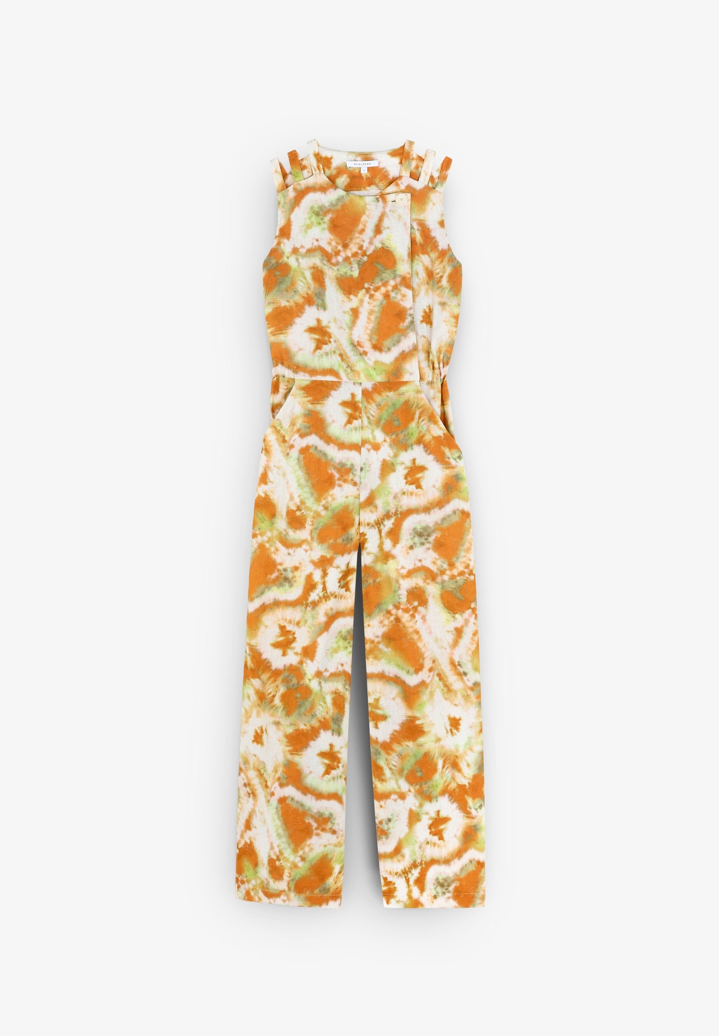 TIE-DYE LINEN JUMPSUIT WITH DOUBLE MULTI-POSITION NECKLINE