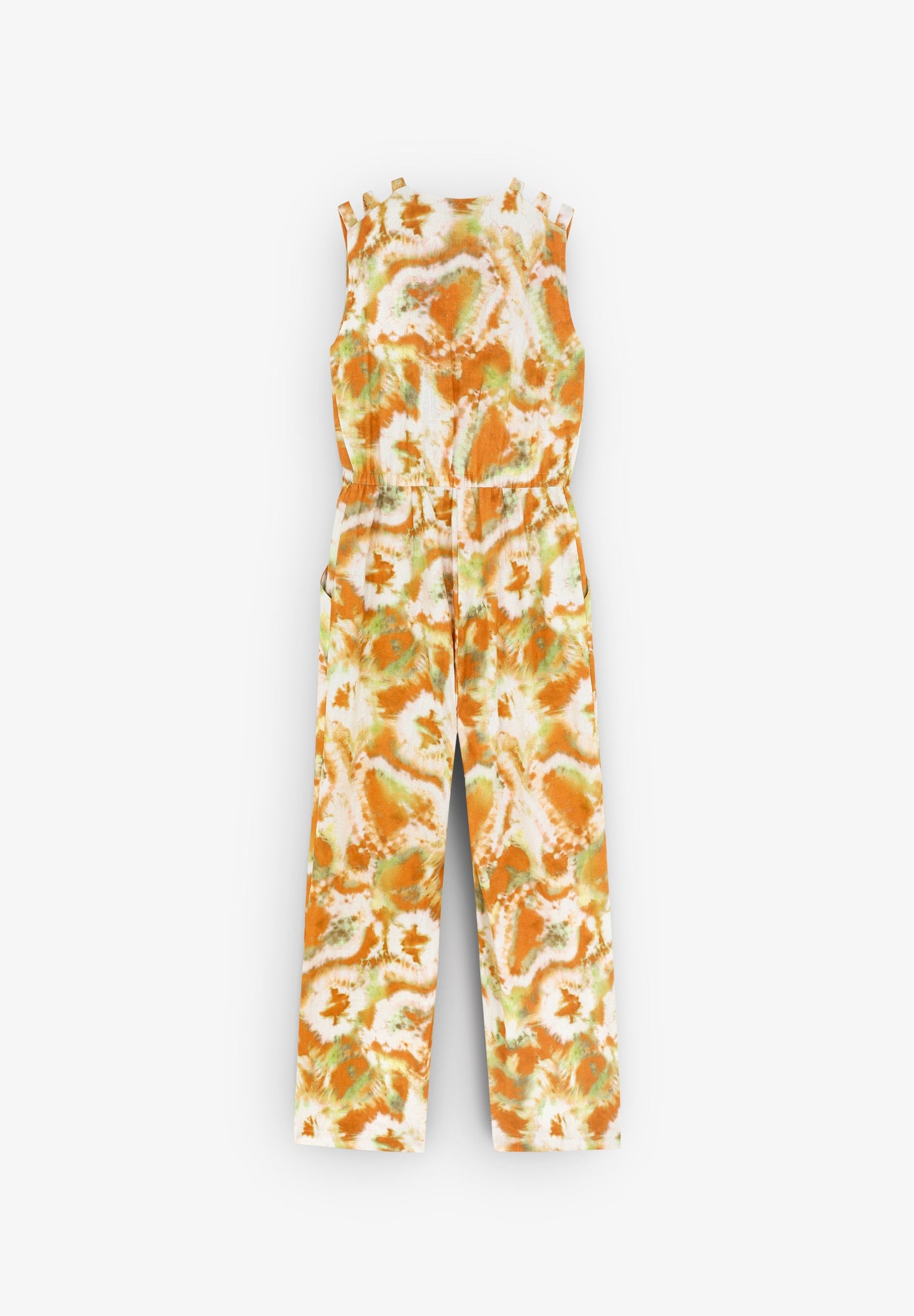 TIE-DYE LINEN JUMPSUIT WITH DOUBLE MULTI-POSITION NECKLINE