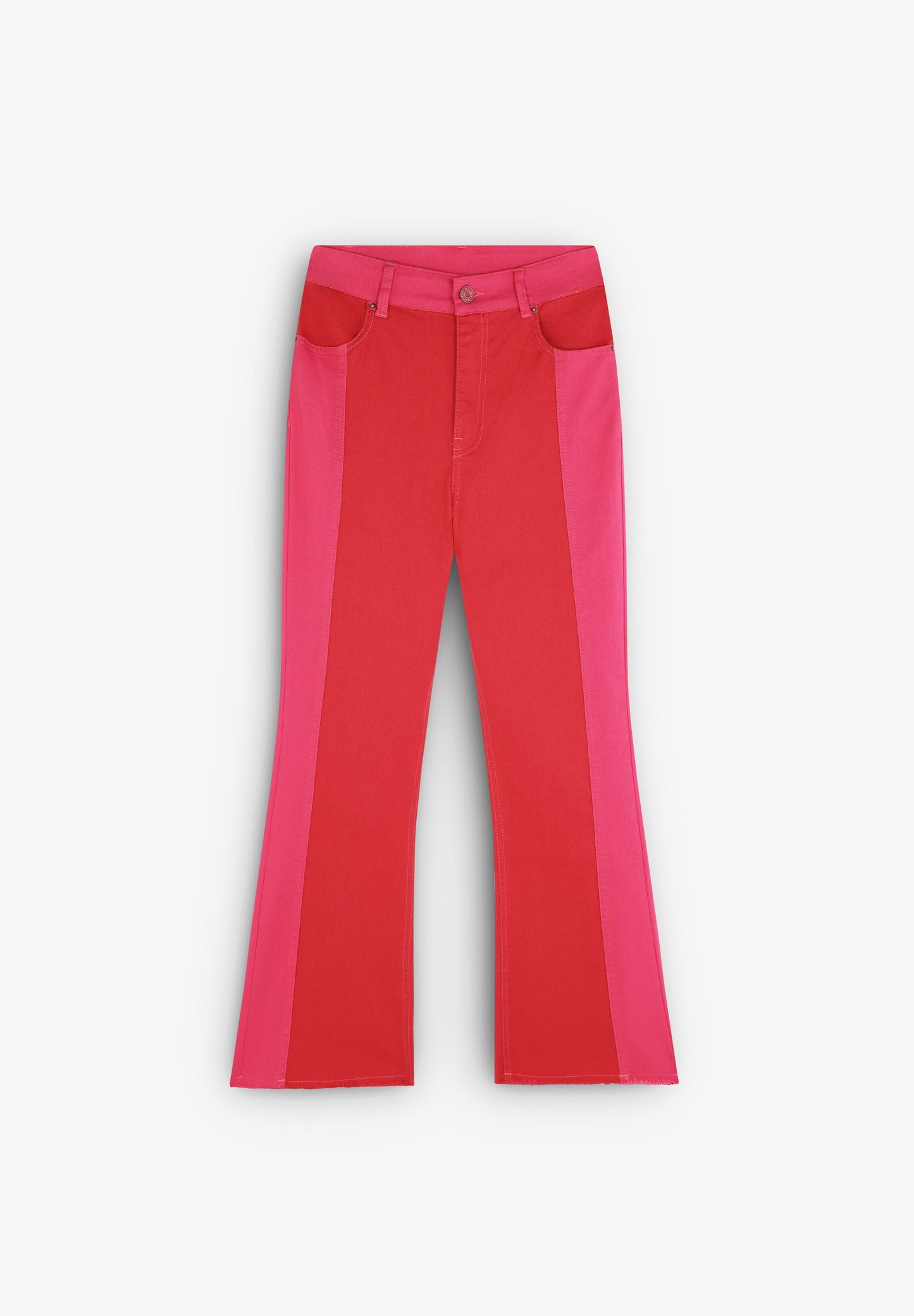 TWO-TONE ANKLE FLARED JEANS