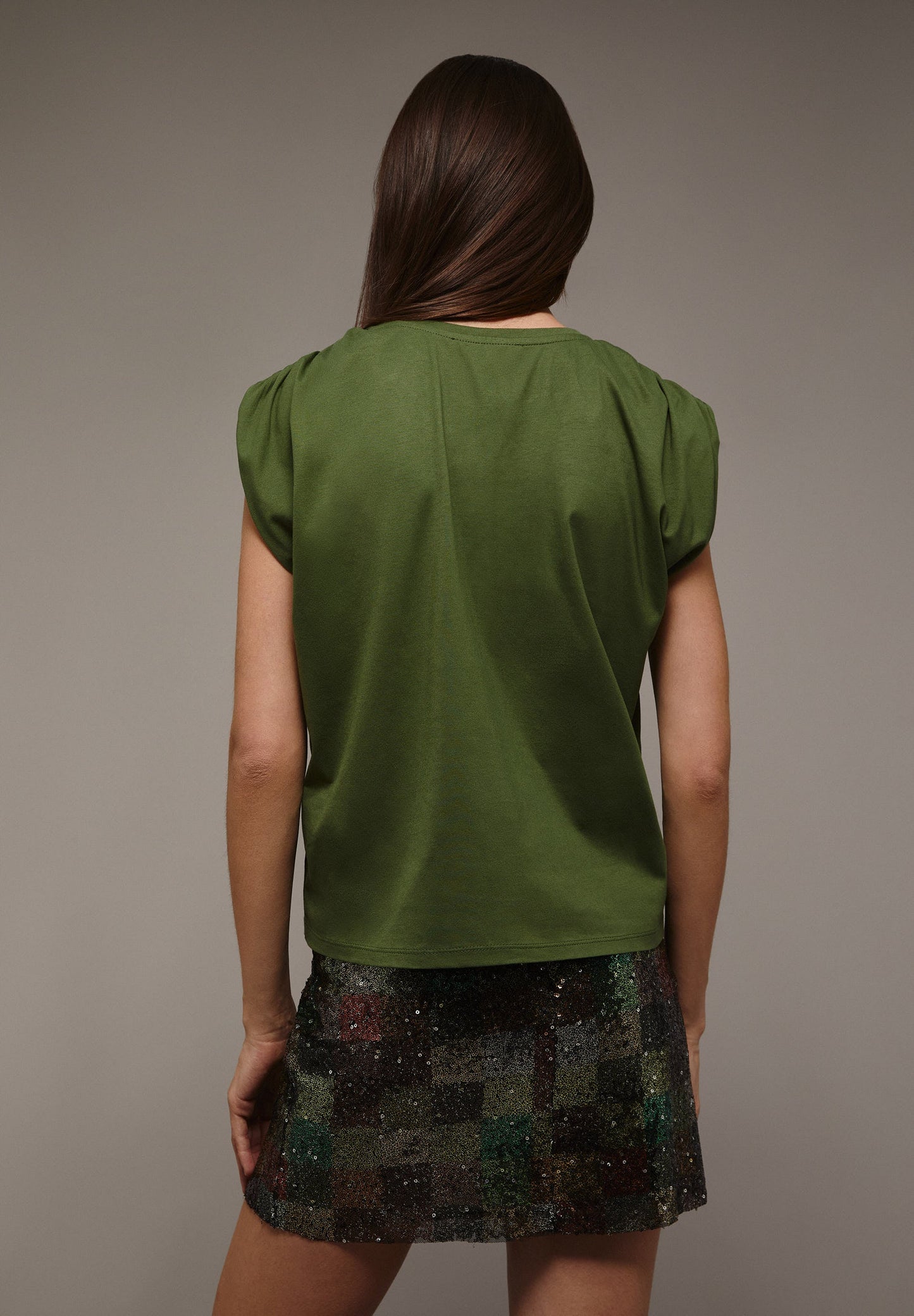 T-SHIRT WITH GATHERED SHOULDER DETAIL