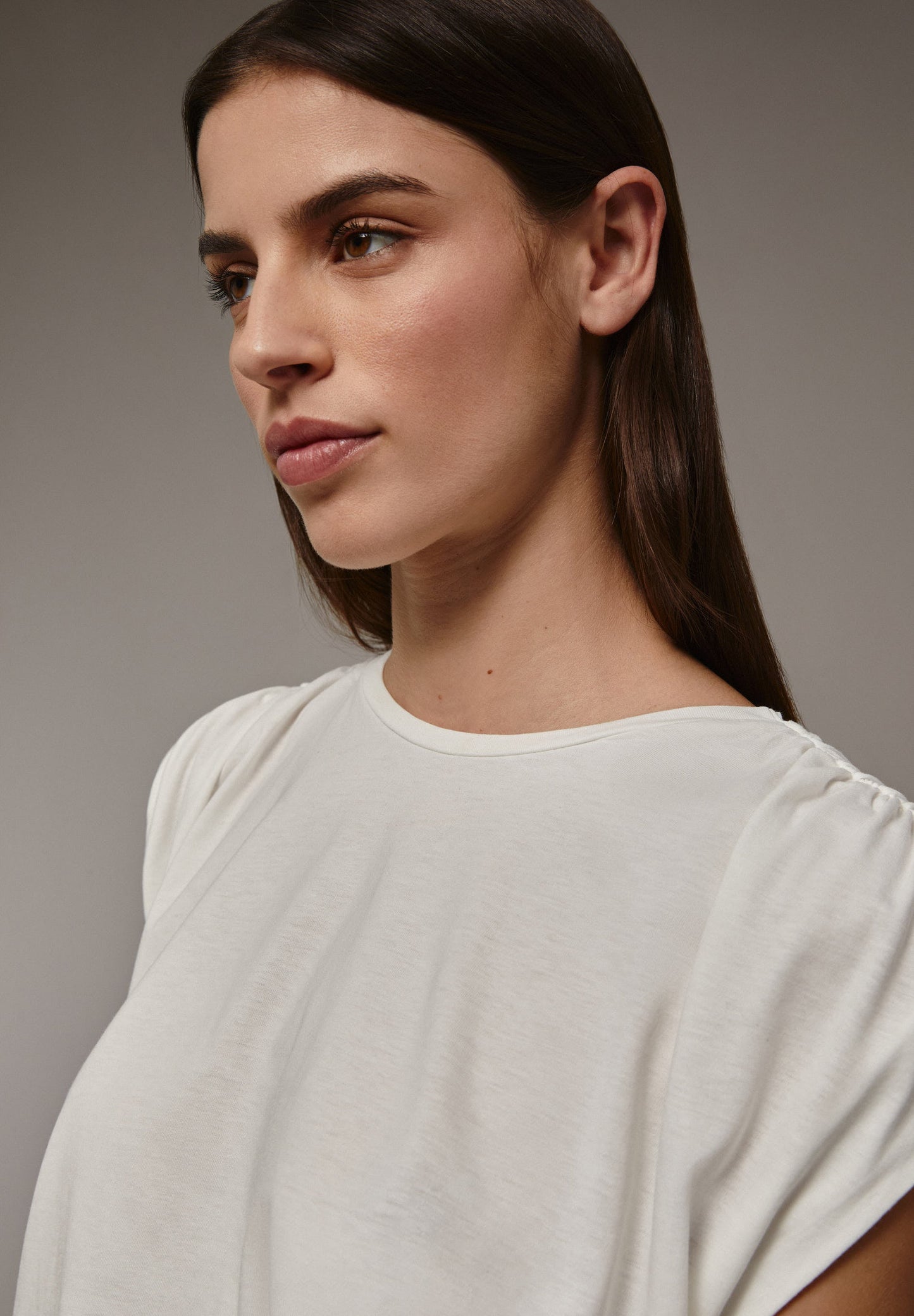 T-SHIRT WITH GATHERED SHOULDER DETAIL