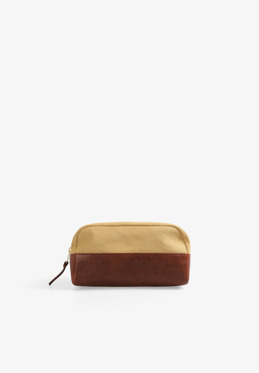 TOILETRY BAG WITH LEATHER DETAIL