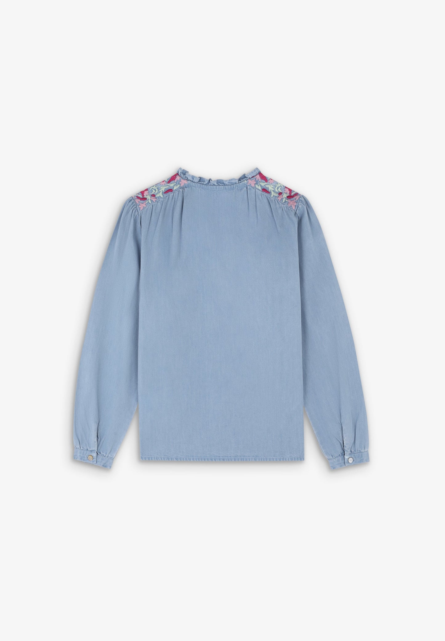 CONTRASNT EMBROIDERY DENIM BLOUSE